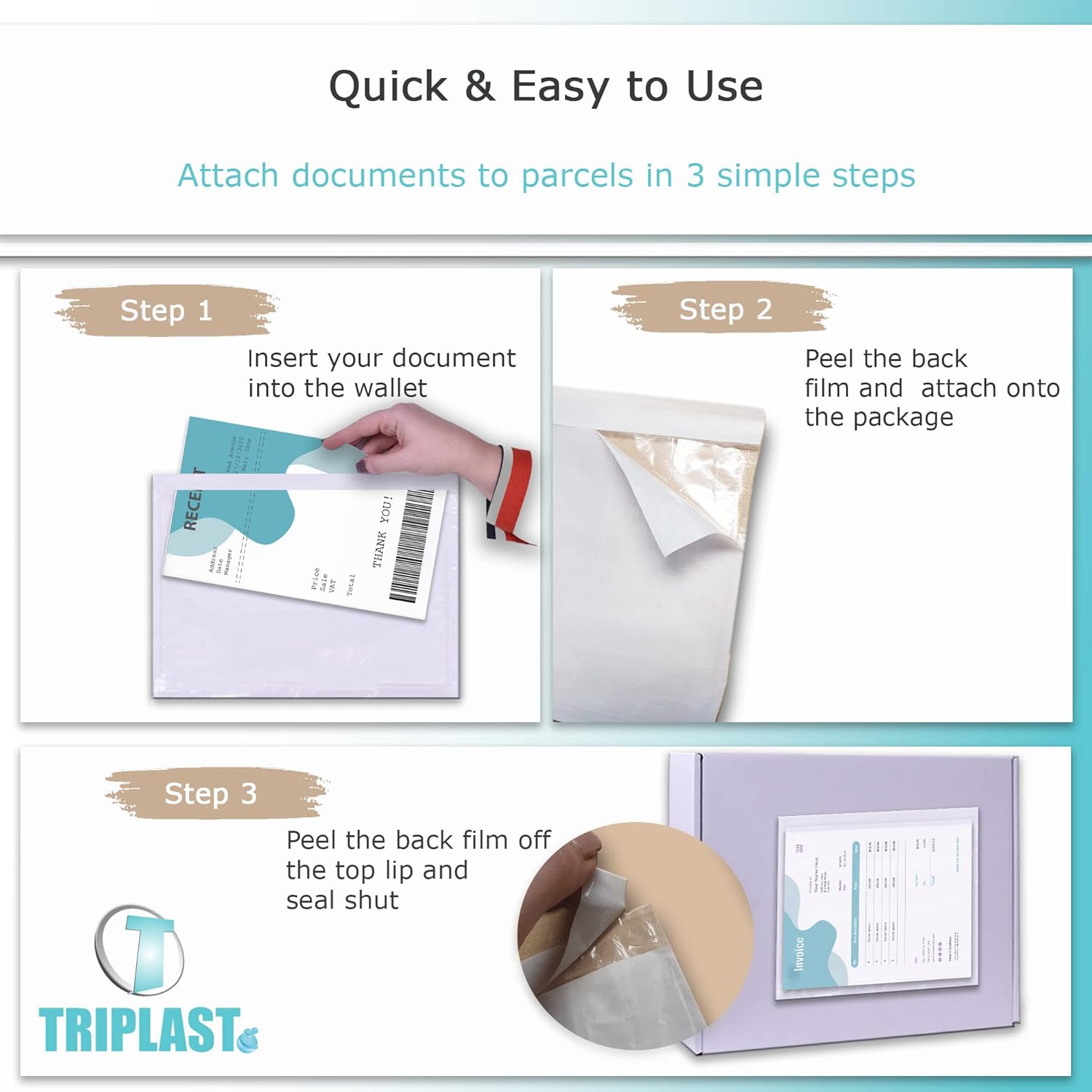 Triplast 3000 x A7 Plain Document Enclosed Wallet (95 x 125 mm) | Peel & Seal Clear Plastic Envelopes/Sleeves/Pockets/Wallets | Attach Invoices, Packing Lists & Delivery Notes to Parcels