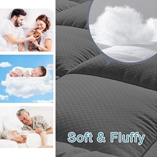 Miniatura 3 de HYLEORY - Cubrecolchón acolchado de tamaño individual XL, protector de colchón refrescante, transpirable, suave y esponjoso, con bolsillo de 8-21