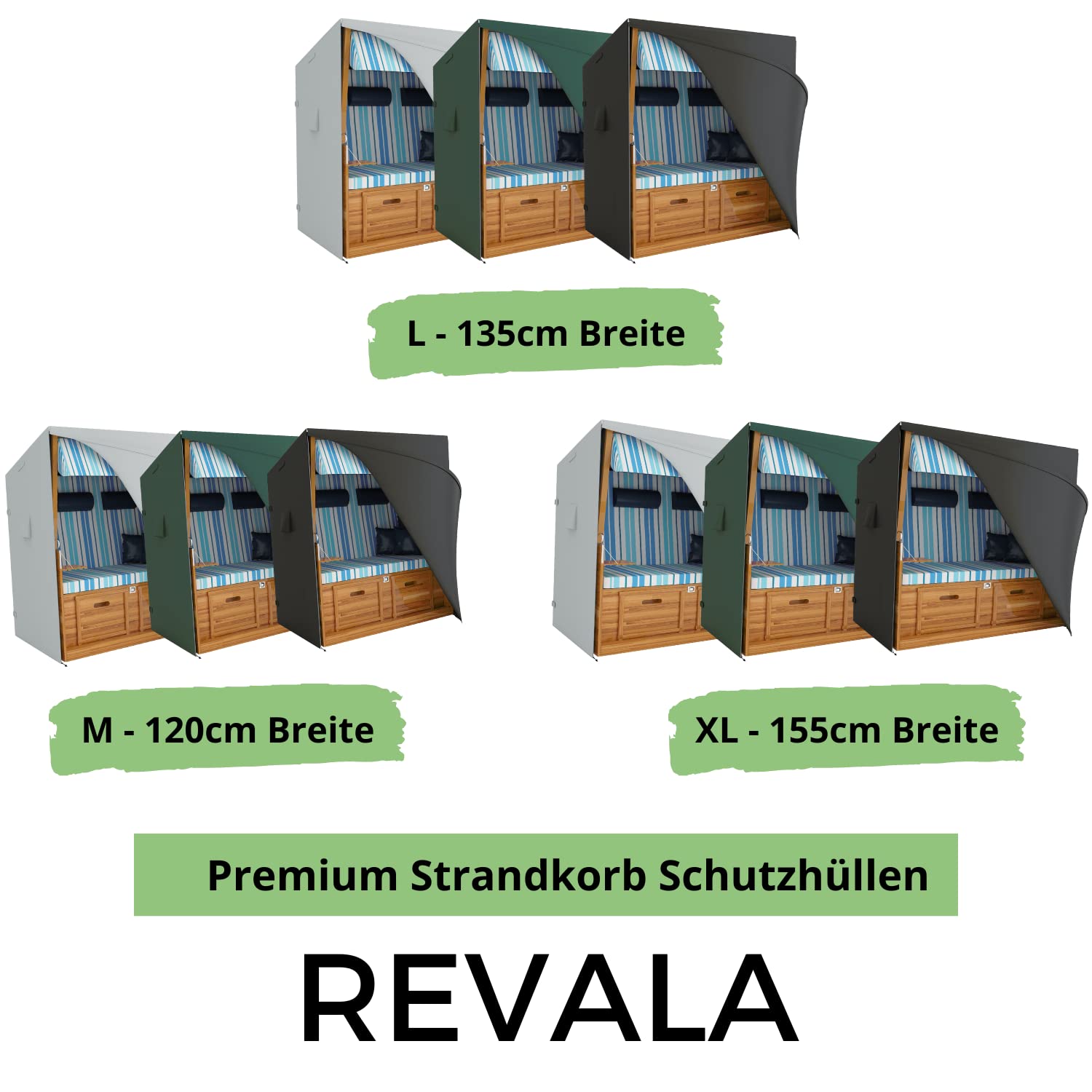 REVALA® Strandkorb Schutzhülle Winterfest | Abdeckung Strandkorb 2 sitzer | Strandkorbhülle 155 x 90 x 160 | UV-beständige Hülle Strandkorb XXL wasserdicht aus 600D Oxford | Inkl. Aufbewahrungstasche