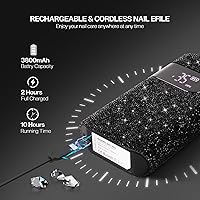 Vista 3 de Lavinda Professional Electric Nail Drill Kit, 35000RPM Cordless Portable Machine for Acrylic Gel Nails, Rechargeable E File With Black Rhinestones