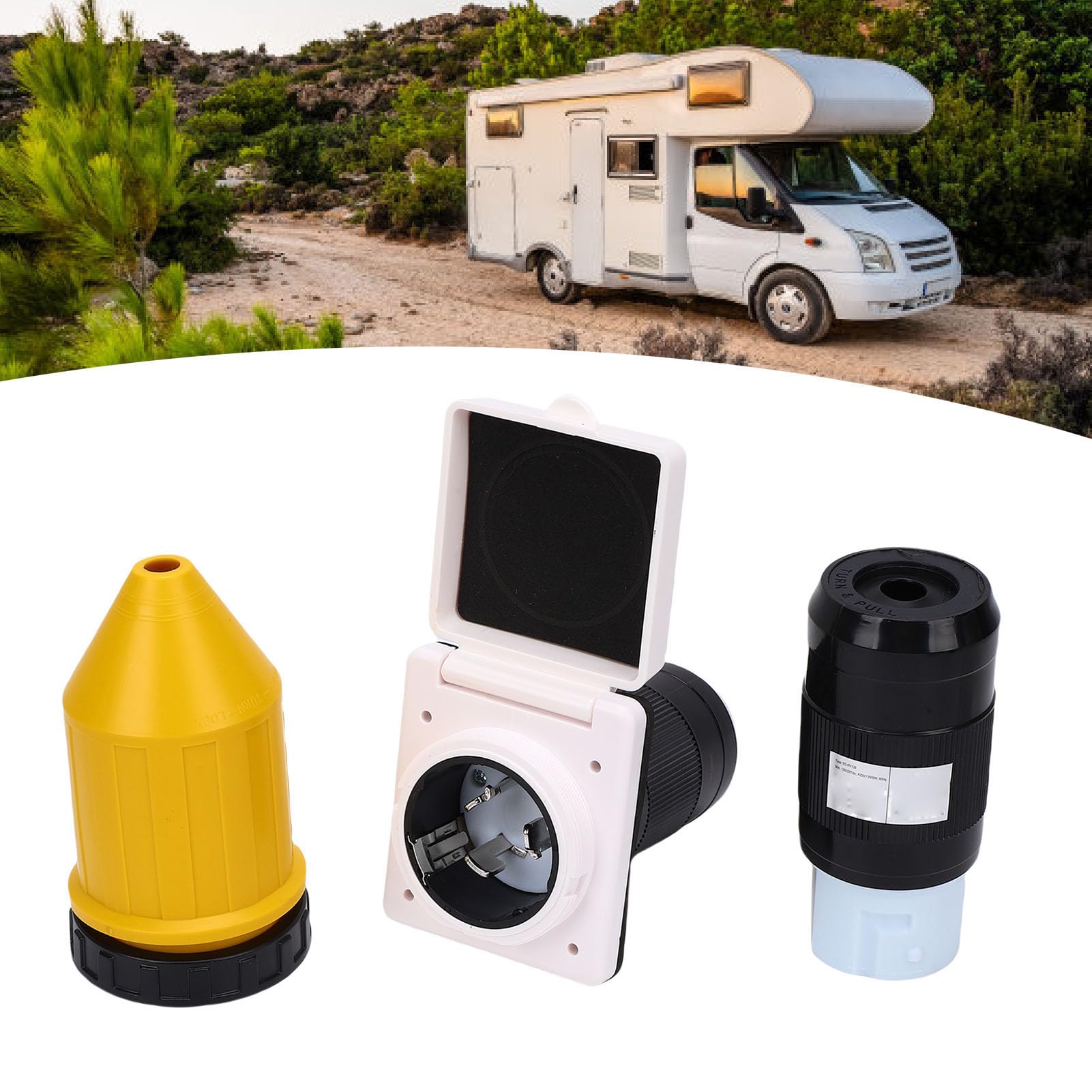 Kit de Toma de Corriente para RV, Enchufe y receptáculo de 50A, Conector Macho Hembra con Cubierta Protectora para Caravana, Remolque, Camping y Coche