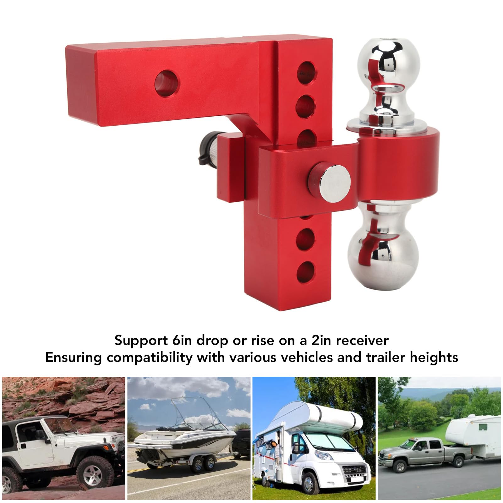 Cosiki Gancio di Traino per Rimorchio Regolabile in Acciaio Inossidabile da 6 Pollici con Gancio di Trazione per Camion Pesanti GTW per Rimorchi di Grandi Dimensioni, Barche (rosso)
