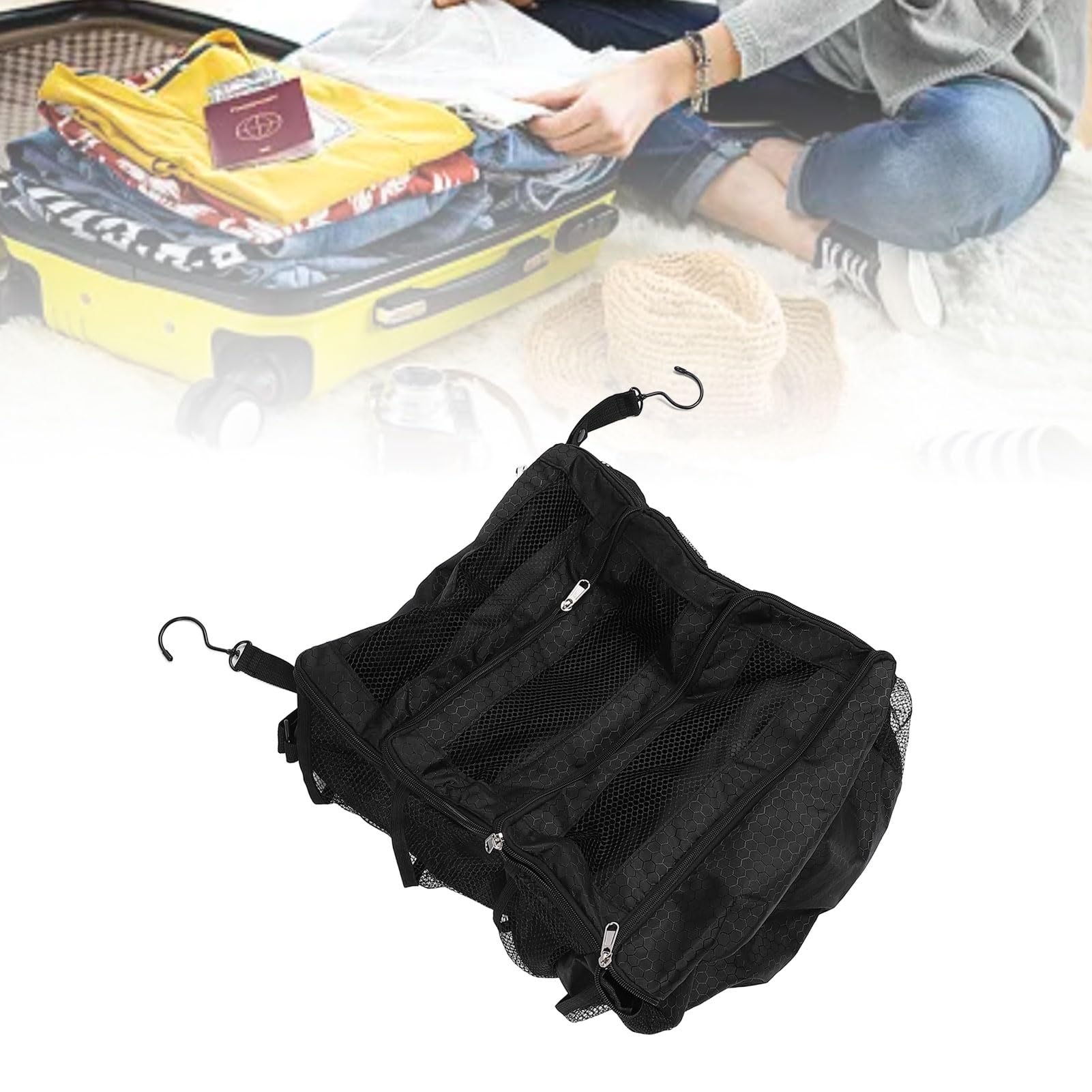 Kofferorganisator, Reisegepäck Organizer Tragbare Hängende Reiseregale Zusammenklappbare Hängepackungswürfel Zum Tragen auf Koffer, Hängende Reisebereicherorganisator (BLACK)