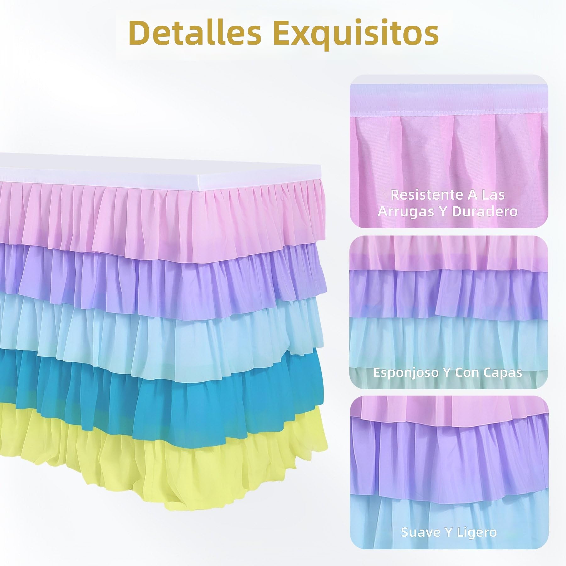 Gonna da Tavolo Colorata con Volant a Cinque Strati 6/9 Piedi per Tavoli Banchetto Rettangolari, Decorazione per Feste, Matrimoni e Compleanni -
