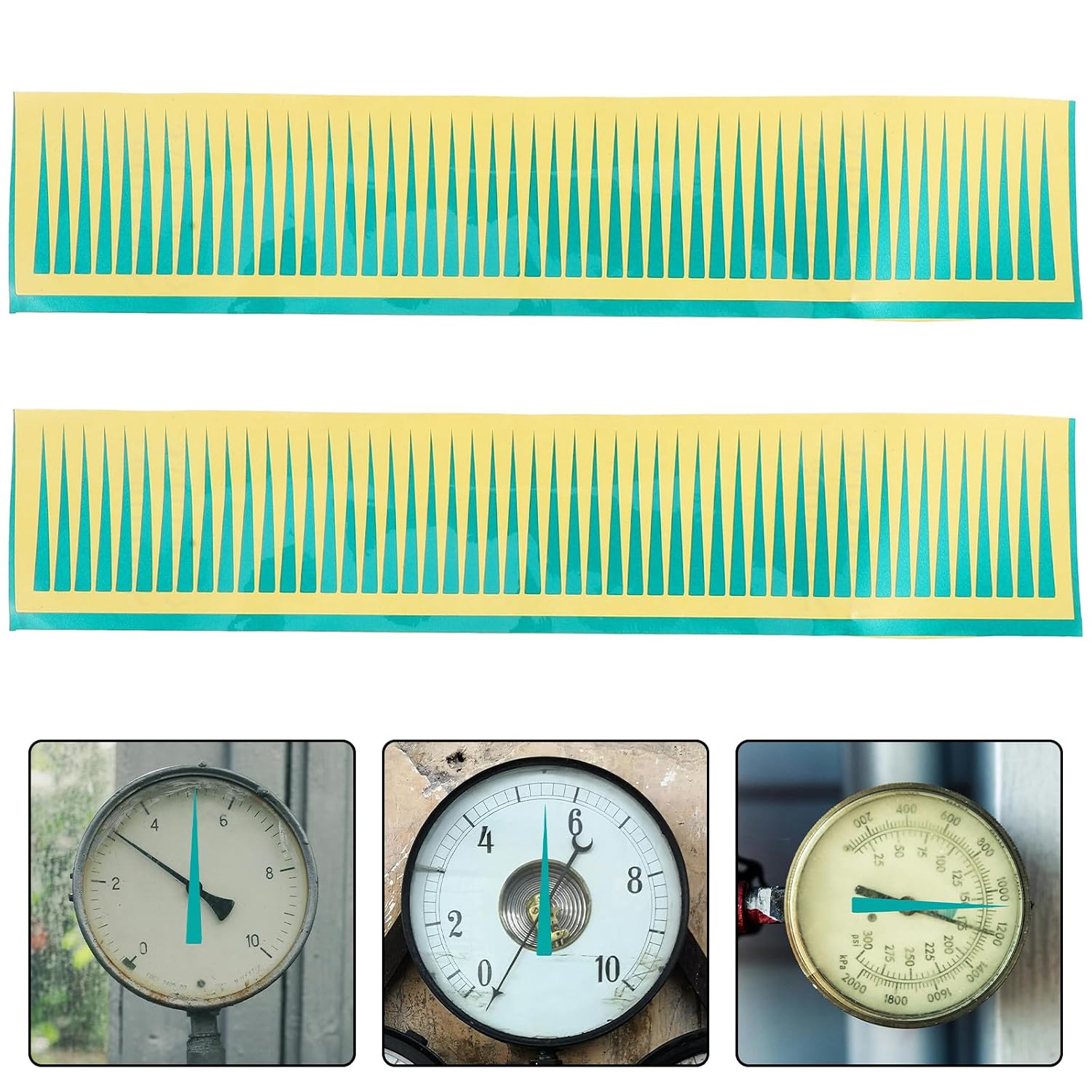 Garneck Reflective Waterproof Pressure Gauge Indicator Stickers 5X50Mm Green Pointer Markers 100pcs for Pool Water Pressure Test Kit and HVAC Gauge Accessories