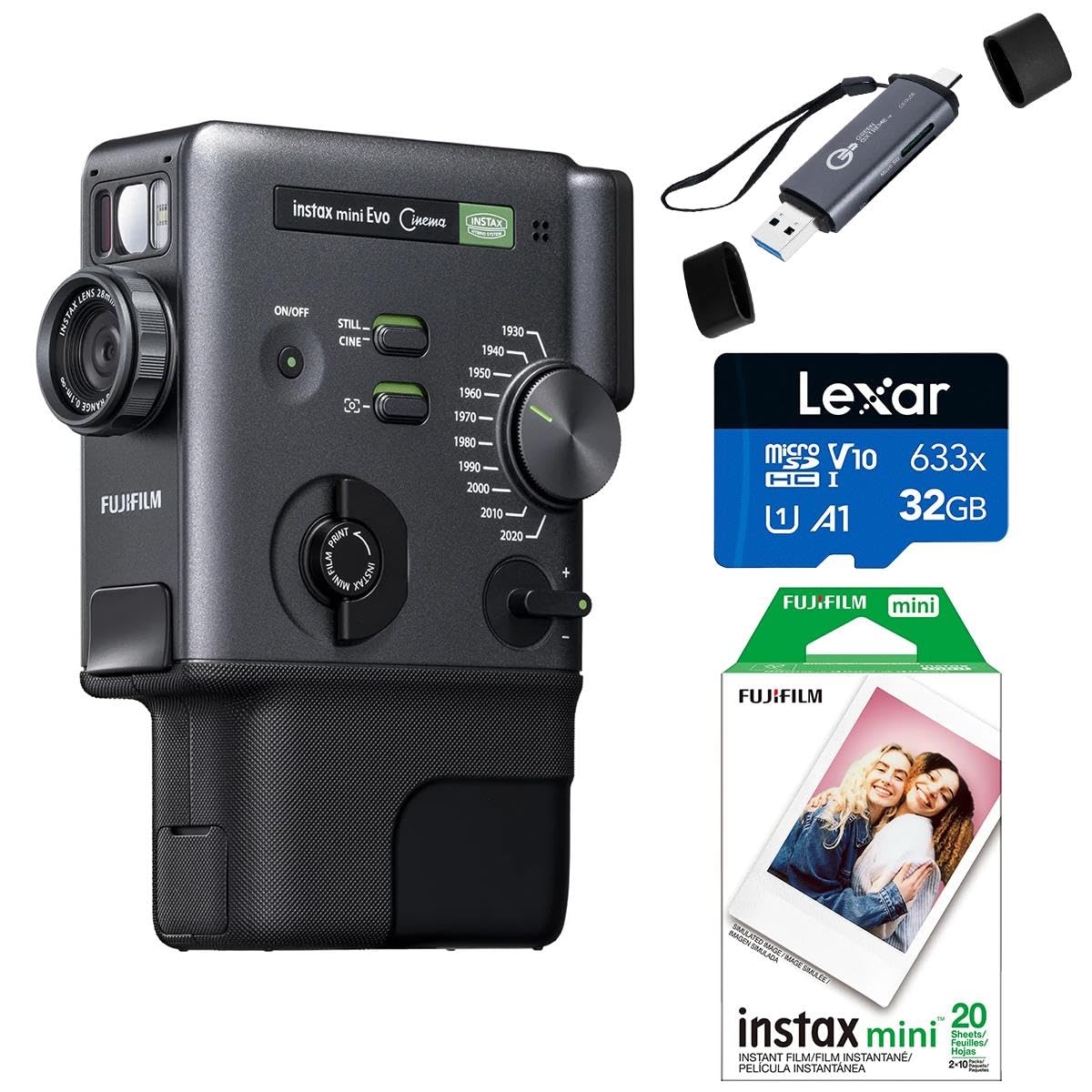 Fujifilm instax mini Evo Cinema Instant Camera with Film, Memory Card &
