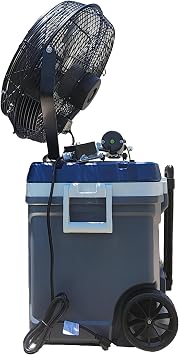 Portable Misting Fan System - Dual Purpose Outdoor Cooling and Keeping drinks cool - 15 Gallon Tank, With 14 Inch High Velocity Outdoor Rated Fan