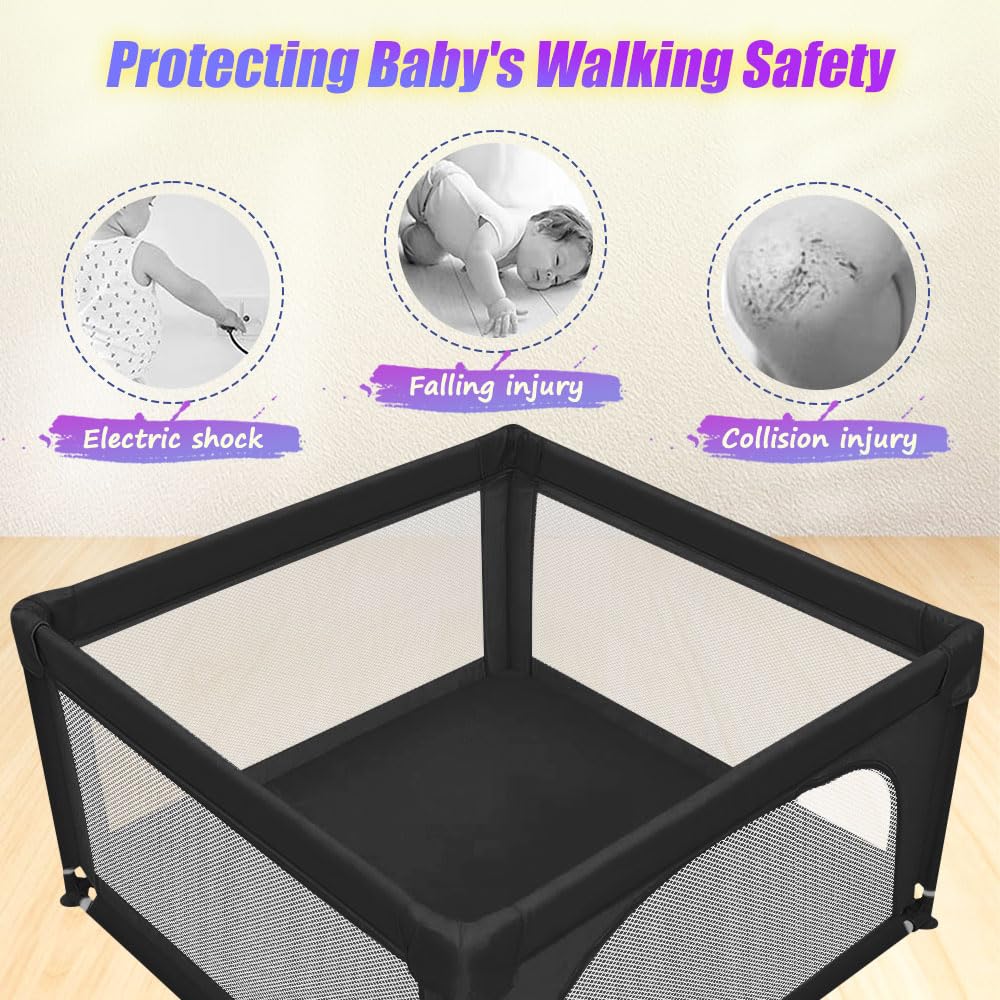 Parc Enfant Modulable Avec Base, Parc Pour Bébé, Antidérapante avec Balles, Baby Playpen Centre D'activités pour Enfants Pour L'intérieur et L'extérieur-120 * 120 * 66 cm-noir