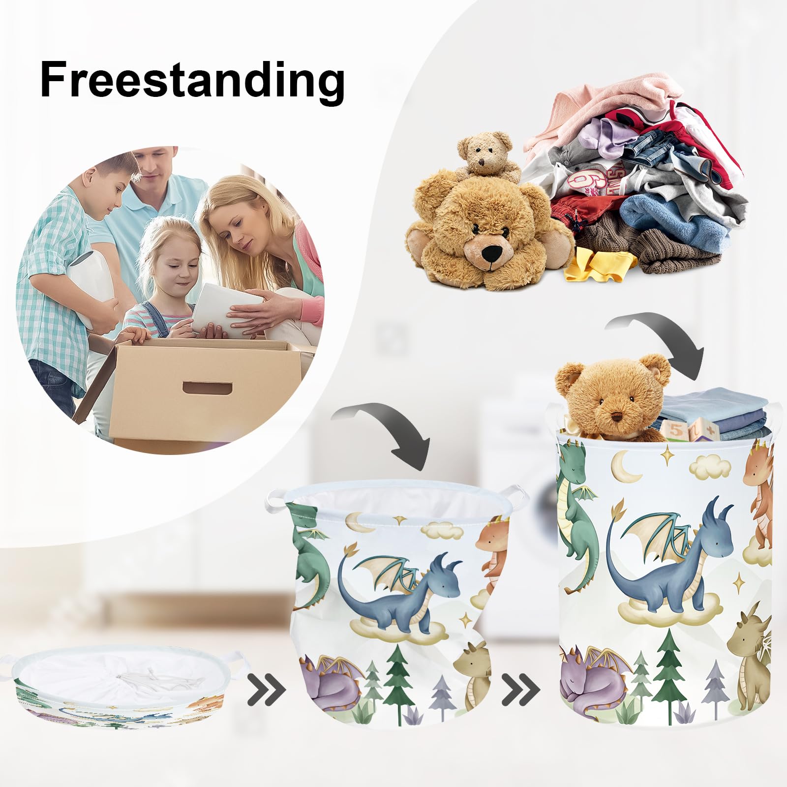 HUUMONSS Cute Dinosaur Storage Basket for Parents Organizing Kids Toys Clothes Large Dragon Boys Gift Toy Box Box Bin Laundry Hamper for Bathroom Shower,Tree,63L - Image 3