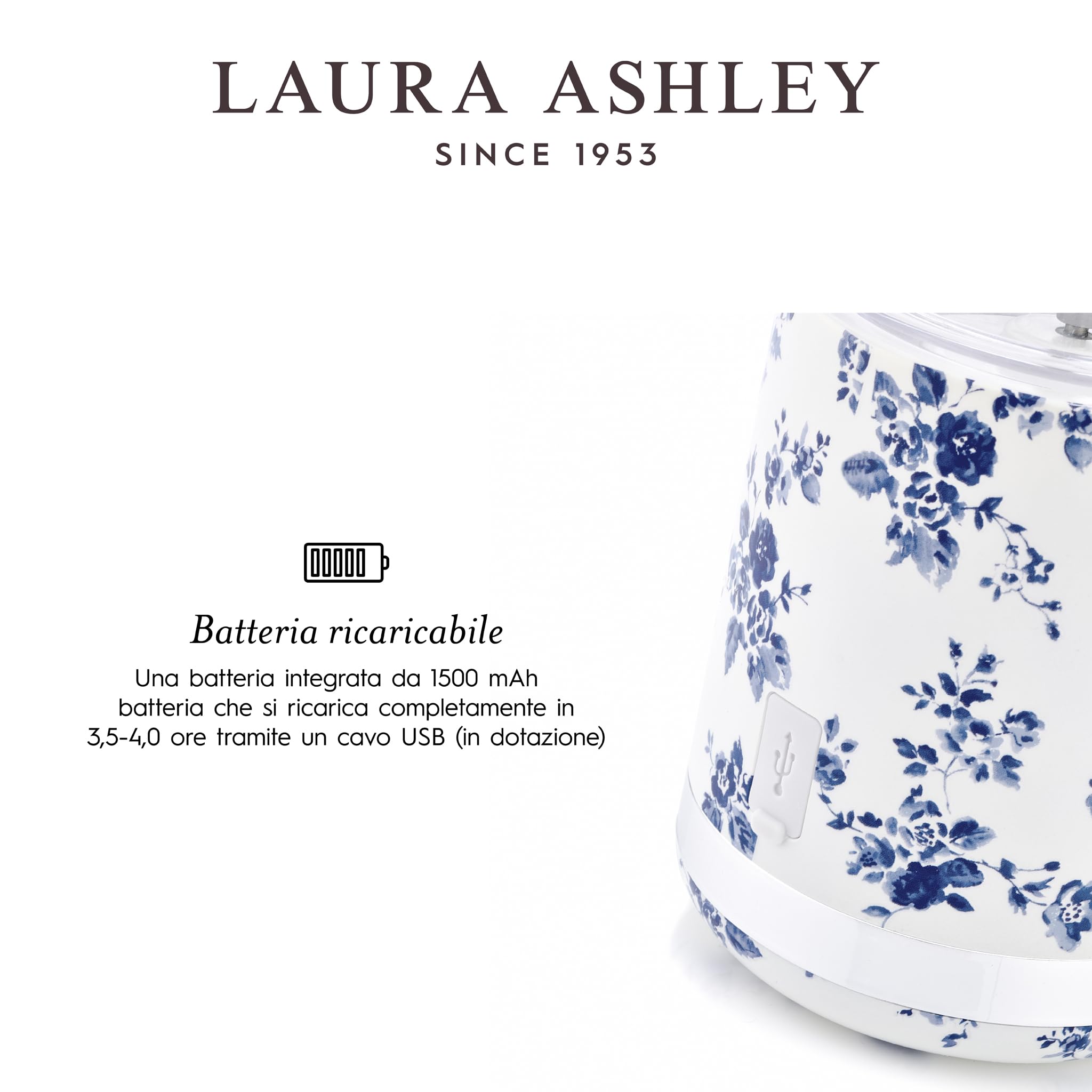 Laura Ashley China Rose Frullatore Smoothie Portatile con Bottiglia da 450 ml di VQ. Frullatore Portatile USB Ricaricabile è Compatto, Potente e Perfetto per Cucina, Sport, Viaggi e Ufficio