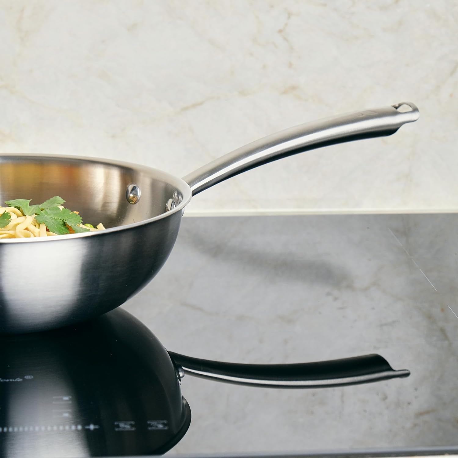 Wok Ø 24 cm made of 18/10 stainless steel Triply - without PFAS - lid included - for all cookers, including induction and oven - 0008280, grey