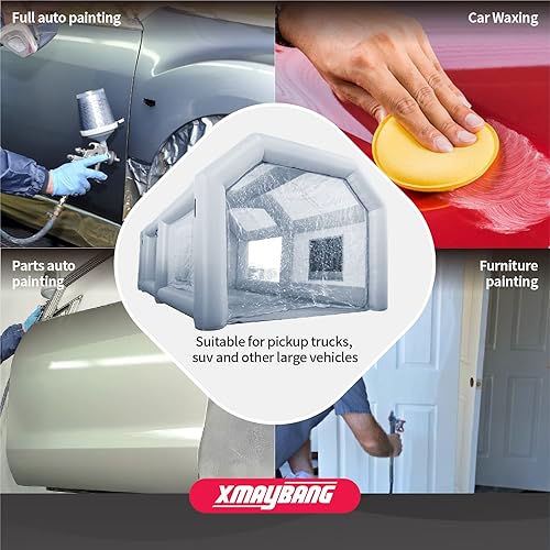 Miniatura 5 de Xmaybang Cabina de pintura inflable de 26 x 15 x 10 pies con 2 sopladores, cabina de pulverización inflable, estación de trabajo profesional para