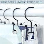 Goowin Shower Curtain Hooks, 12 Pcs Shower Curtain Rings, Durable Rust Proof Black Shower Curtain Hooks, Shower Rings for Curtain, Double Glide Shower Curtain Hooks for Shower Curtain Rods, Black