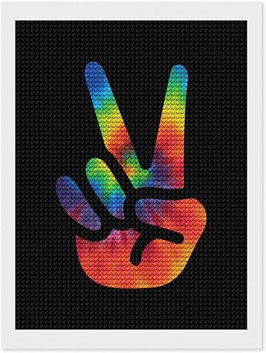 Kit de pintura con diamantes de teñido anudado, letreros de paz, marcos de arte de diamantes, pintura de diamante de taladro completo, decoración de