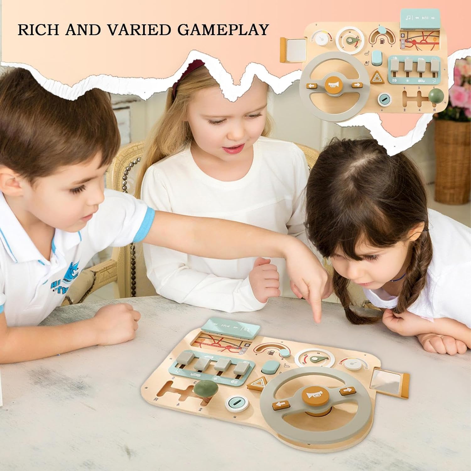 Kids Driving Simulator Toy - Driving Learning Sensory Interactive Toys,Steering Wheel Busy Activity Board - for Kids Girls Boys Classroom Playroom Home Daycare Birthday Travel Party