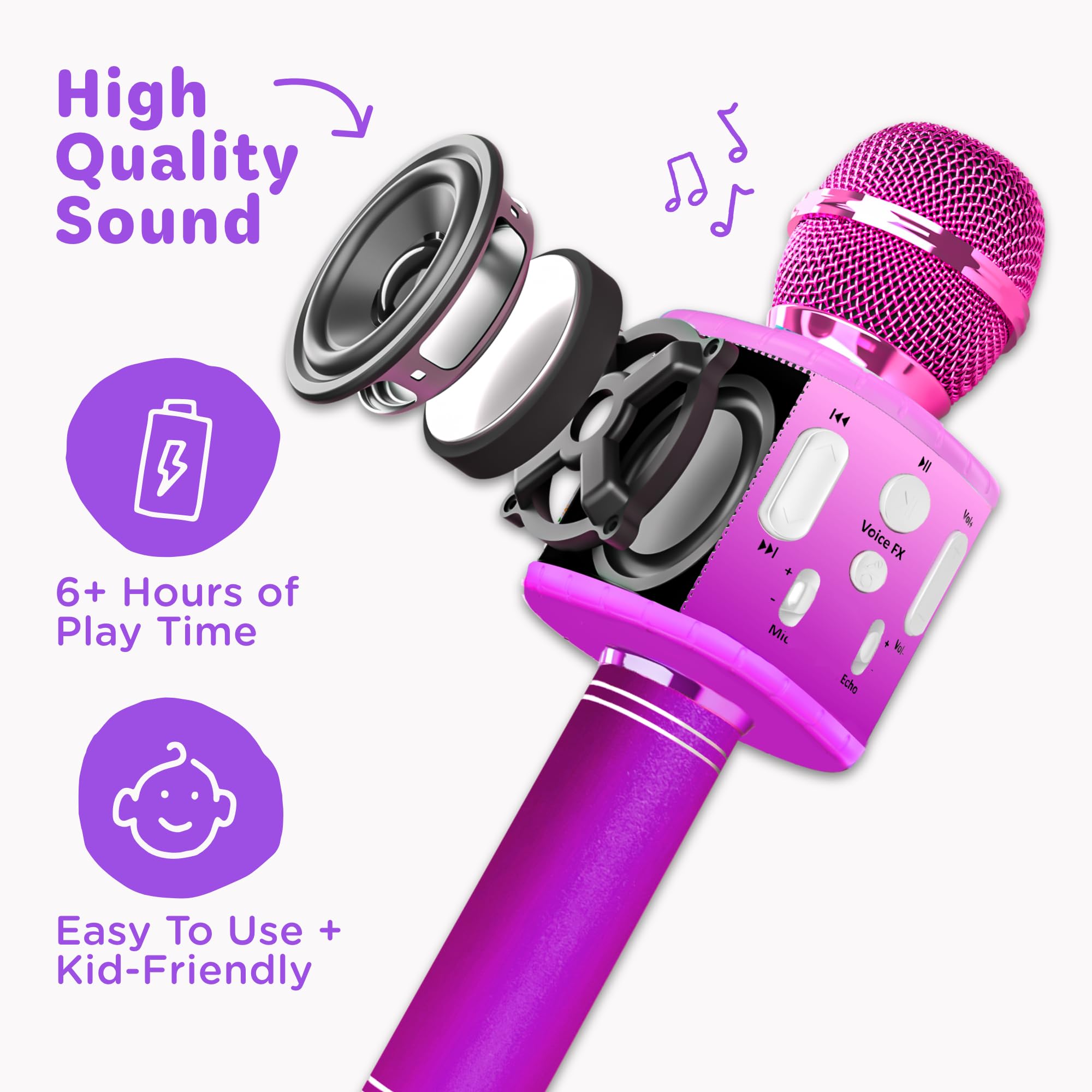 Move2Play, Microfono per karaoke per bambini, include Bluetooth e 15 filastrocche precaricate, regalo di compleanno per ragazze, ragazzi e bambini, giocattolo per ragazze dai 2 ai 3 ai 5 anni, dai 6