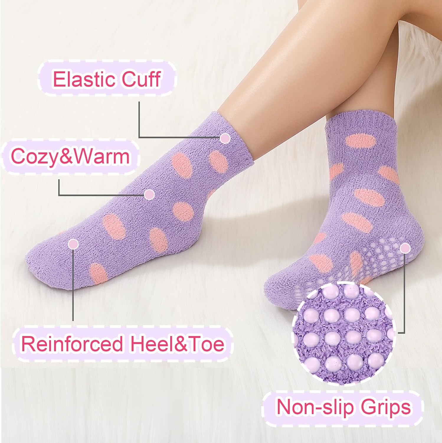 JenPen 10 Pairs Fuzzy Grippy Socks for Women Hospital Non Slip Slipper Socks Adult Winter Thick Cozy Fluffy Accessories - Image 3