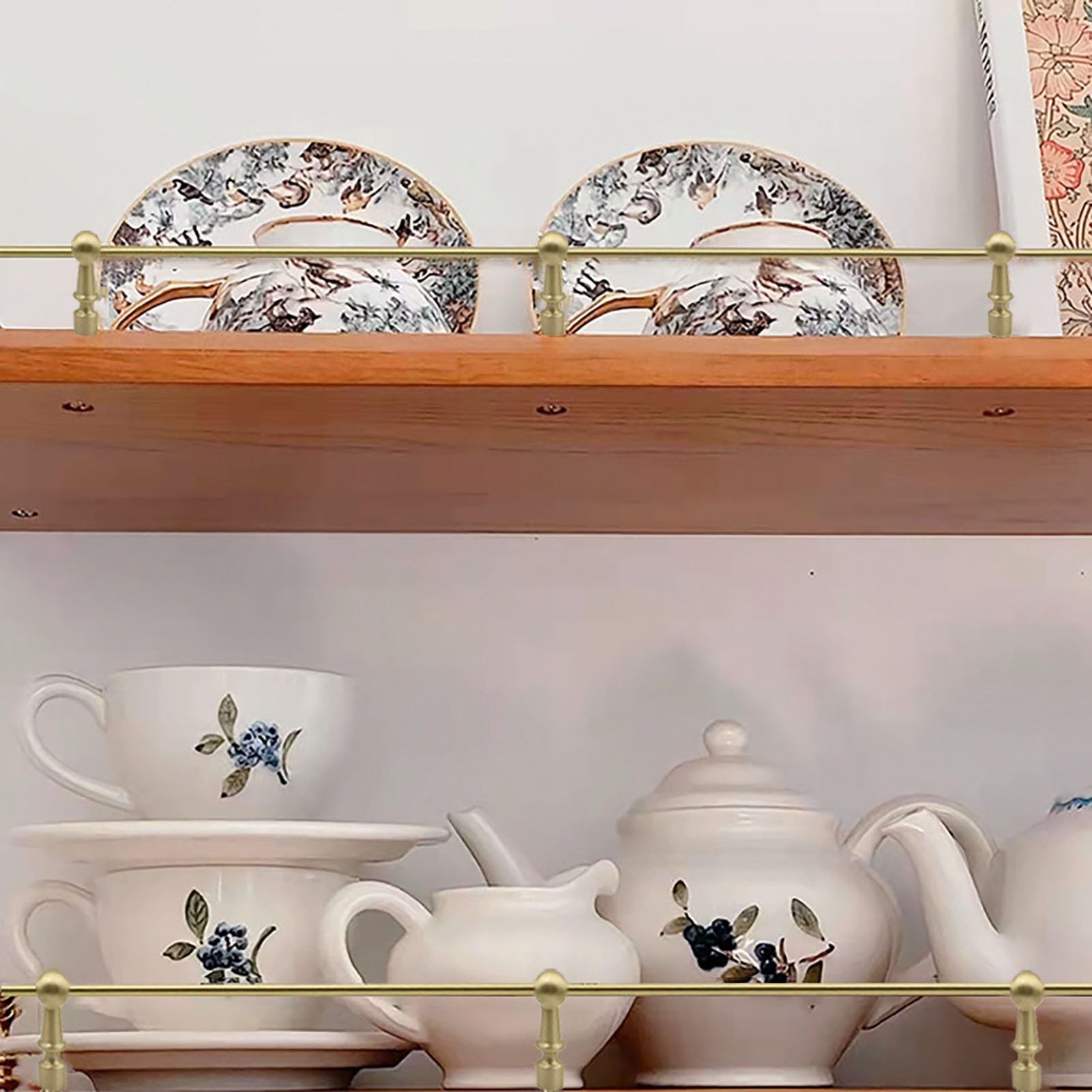 Genérico Paquete de 2 rieles de latón para estantes de vinoteca, Barras de barandilla Decorativas Colgantes con husillos para estantes flotantes, Barra de Valla basculante de 34 pulgadas/86 cm (estil
