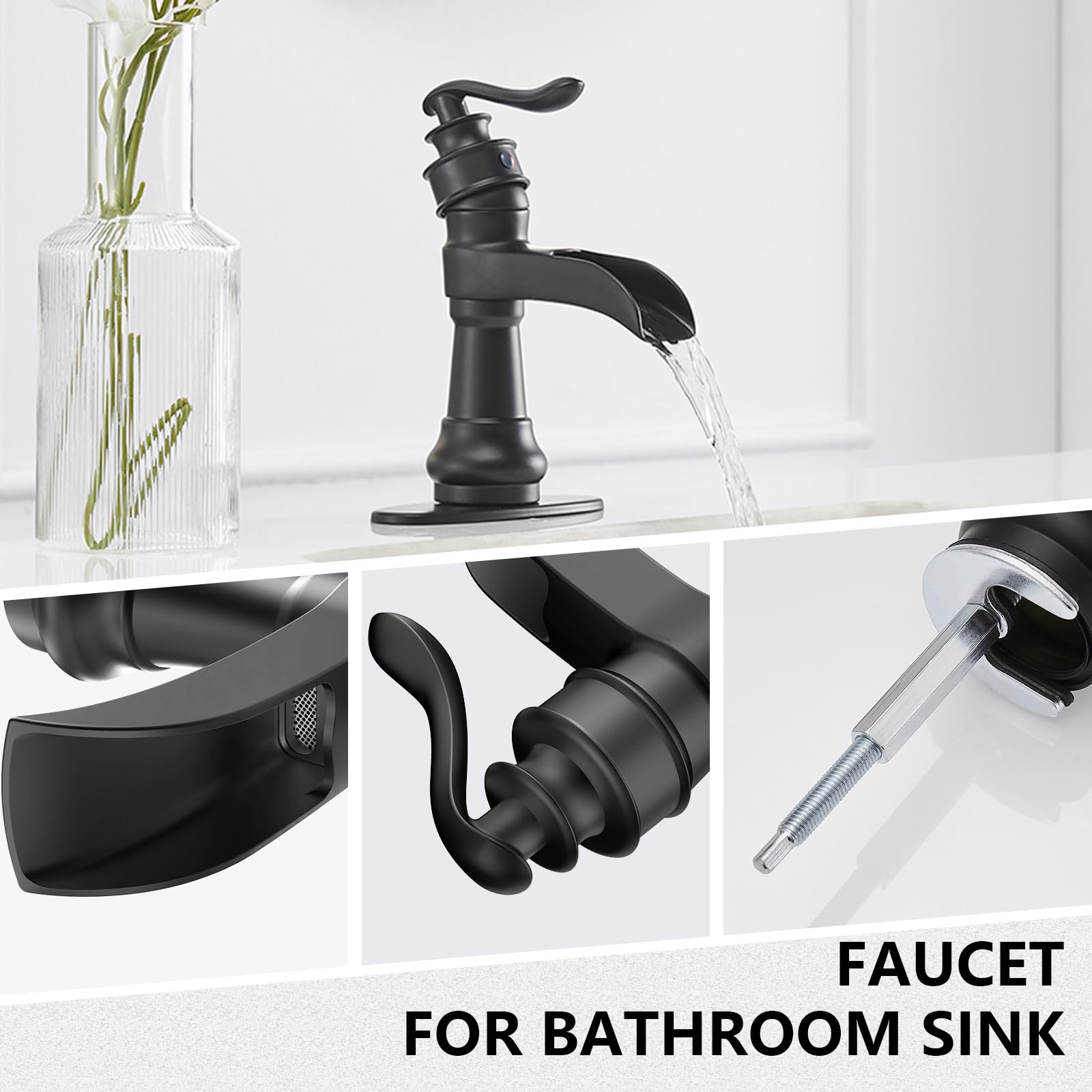 GAPPO Grifo Alto Para Lavabo De Baño, Grifería De Cascada Negra, Mezclador Blanco, Grifos De