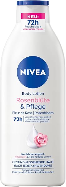 NIVEA Body Lotion Rose Petal & Care, Body Cream with Deep Care Serum for 72 Hours of Moisture, Body Lotion with Argan Oil ...
