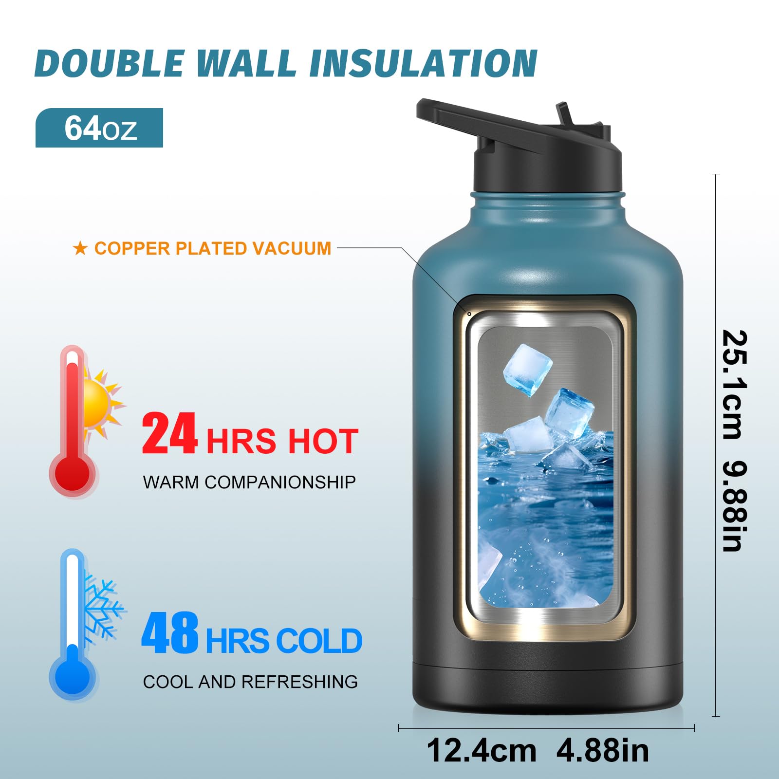 WATERSY Stainless Steel Vacuum Insulated Water Bottle 64oz - Image 3