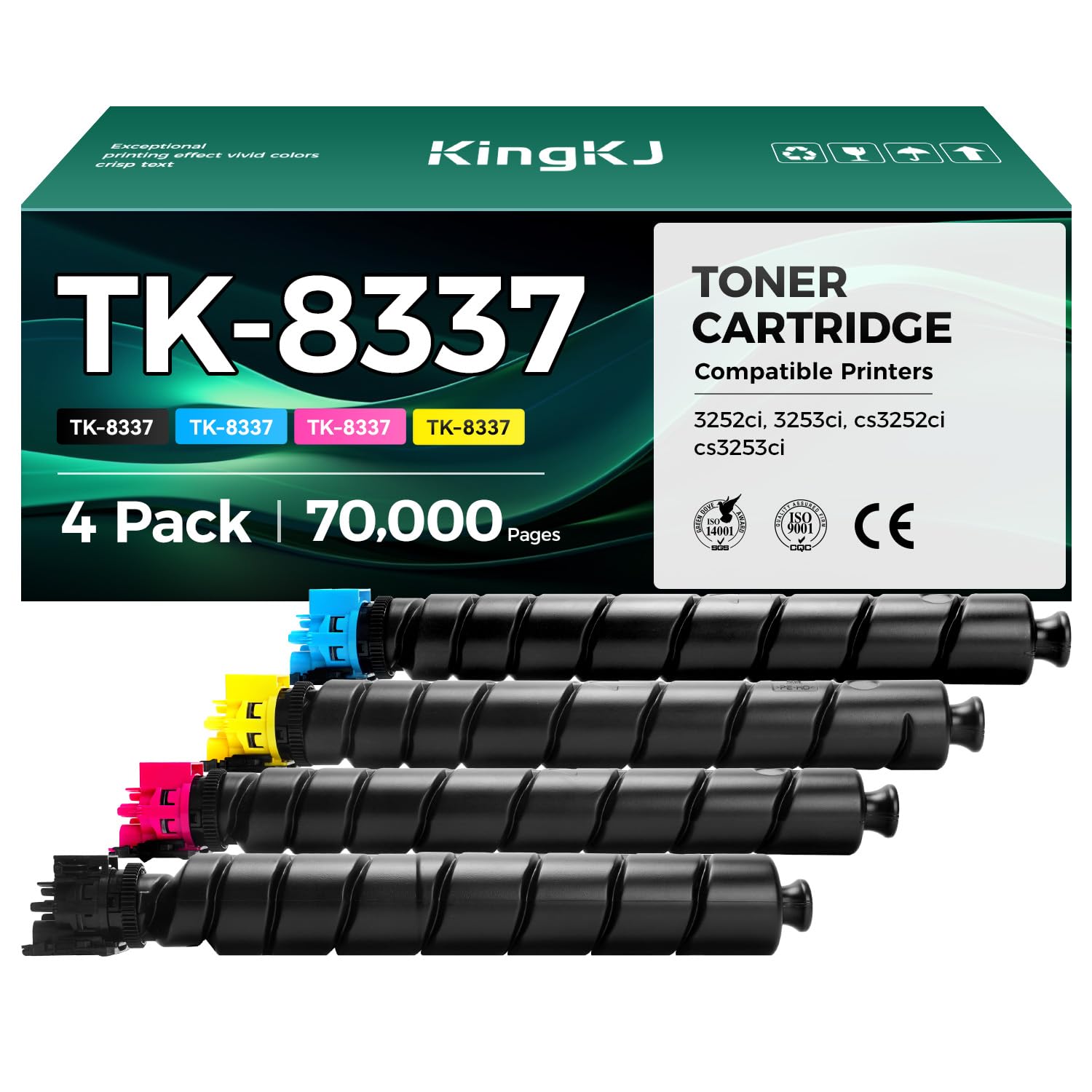 TK-8337 TK8337 Toner Cartridge 4-Pack High Capacity Replacement for Replacement for Kyocera TK-8337 Compatible with TASKalfa 3252ci 3253ci cs3252ci cs3253ci Laser Printers (Black Cyan Magenta Yellow)