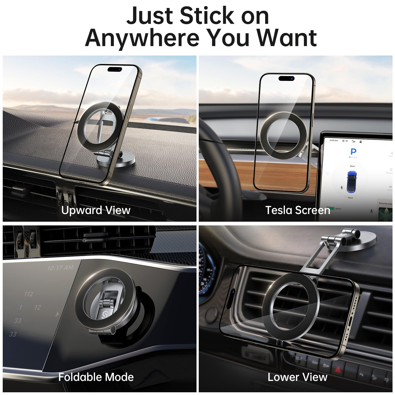 SYNCWIRE Pasuje do uchwytu samochodowego MagSafe do deski rozdzielczej i ekranu Tesla, [całkowicie metalowy] magnetyczny uchwyt na telefon do samochodu, elastyczny trzyosiowy obrót o 360°, mocne