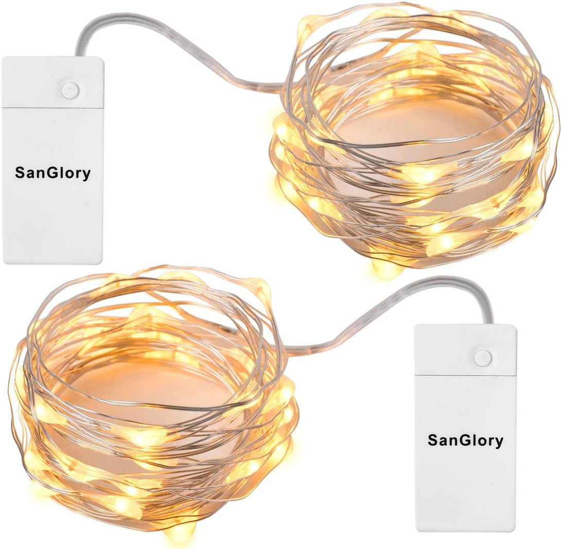 2 Pack 30 Led String Fariy Lights USB Rechargeable Waterproof String Firefly Light 9.8 ft 4 Modes Silver Wire Christmas Lights Battery Operated Warm White for Wedding Home Bedroom Party Deco
