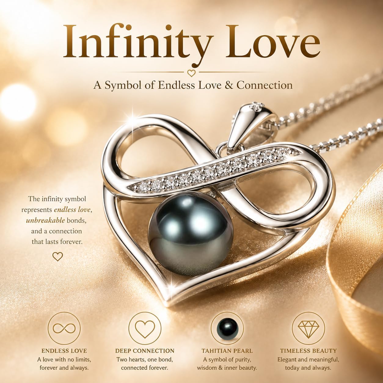 NONNYL Black and White Pearl Heart Pendant Necklace - Gift for Women Wife Wedding Birthday Anniversary - Mom Girlfriend Her on Mothers Day Valentines Day Christmas - 18K Gold Plated Sterling Silver