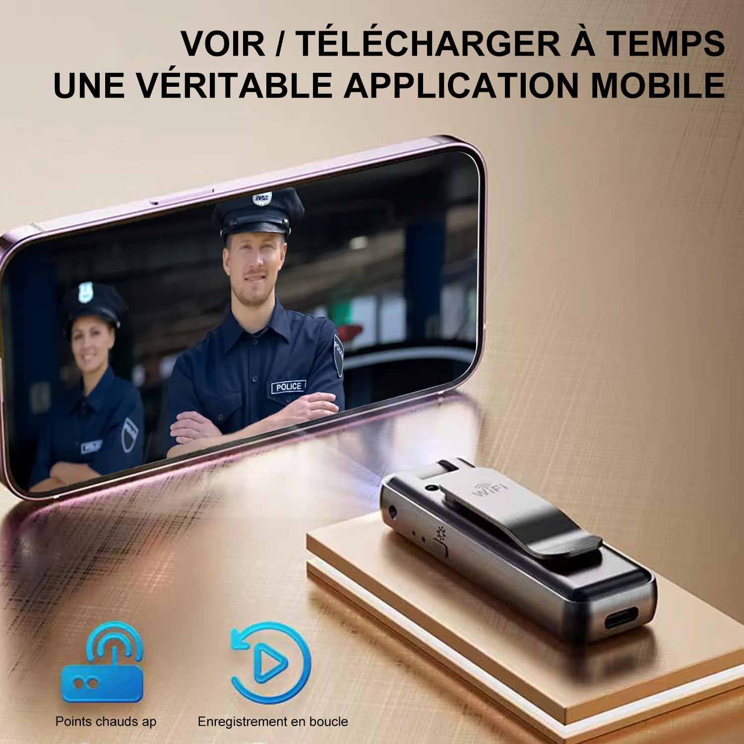 Genérico Videocamera Sportiva 180 ° Grande Angolo Video, Videocamera Ring Shot, 1 Ora Di Durata Della Batteria 1080p HD IR Visione Notturna Telecamera WiFi per Sport All'aperto E Registrazione