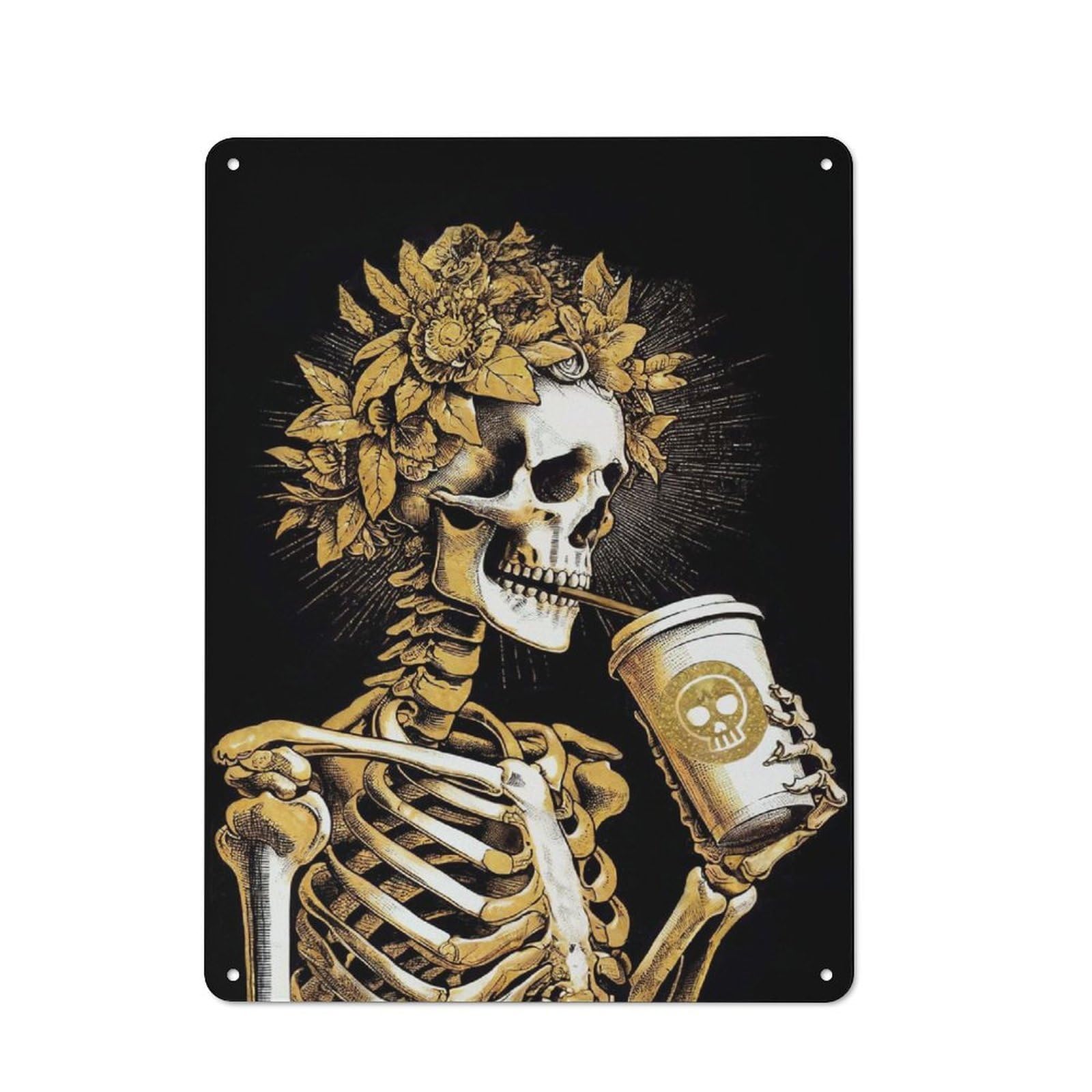 Junmoney Skeleton Drinks Coffee Shed Metal Sign With Design 40X30cm, Outdoor Room Utility Space Decor For Greenhouse, Garden Room, Cafe Or Entryway
