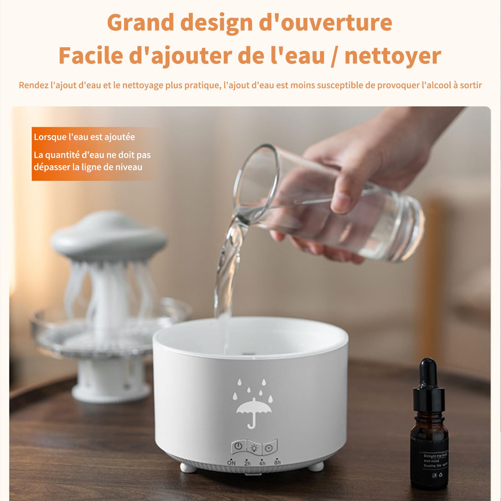 Humidificateur de Chambre à Coucher, Humidificateur de Méduse à Effet de Goutte d'eau 7 Couleurs, Diffuseur d'aromathérapie 300ml avec Télécommande et Minuterie, Cadeaux Amusants (Blanc)