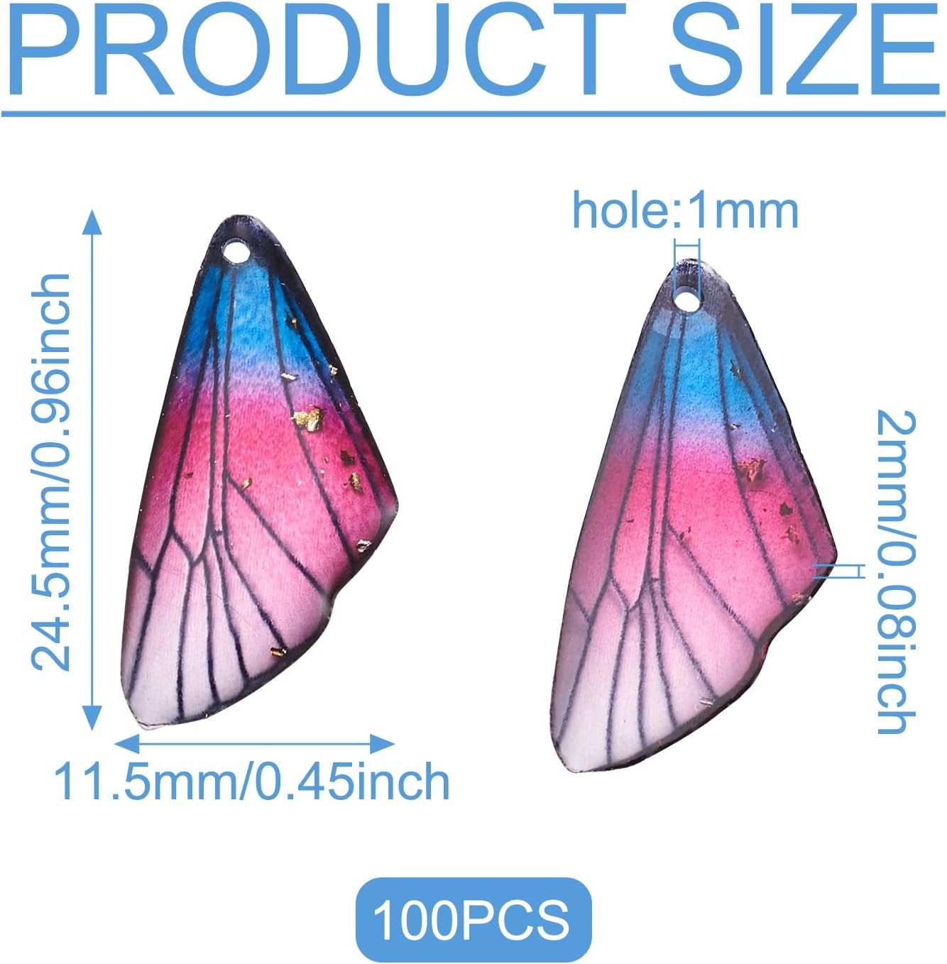 FASHEWELRY 100Pcs Resin Wing Charms Transparent Insects Wing Pendants Colorful Dragonfly Butterfly Wings Hanging Charms with Gold Foil for Jewelry Making - Image 7