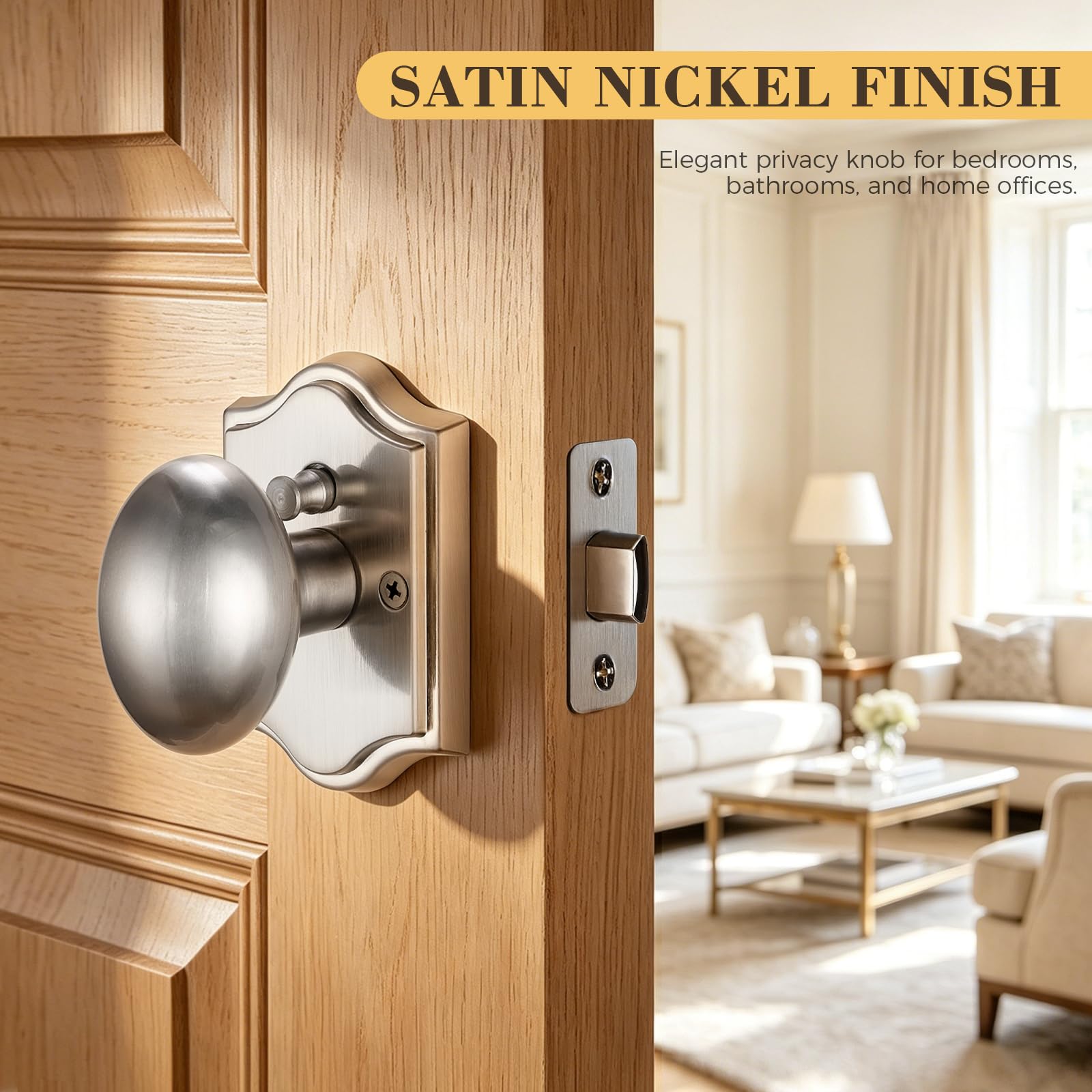 Satin Nickel Door Knob - Privacy & Style -2