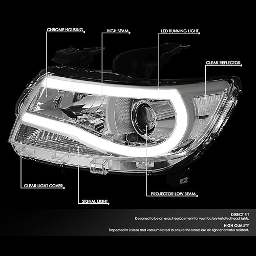 Miniatura 2 de Auto Dynasty Par LED DRL U-Strip carcasa cromada proyector de esquina transparente faros faros compatibles con Chevy Colorado 15-20
