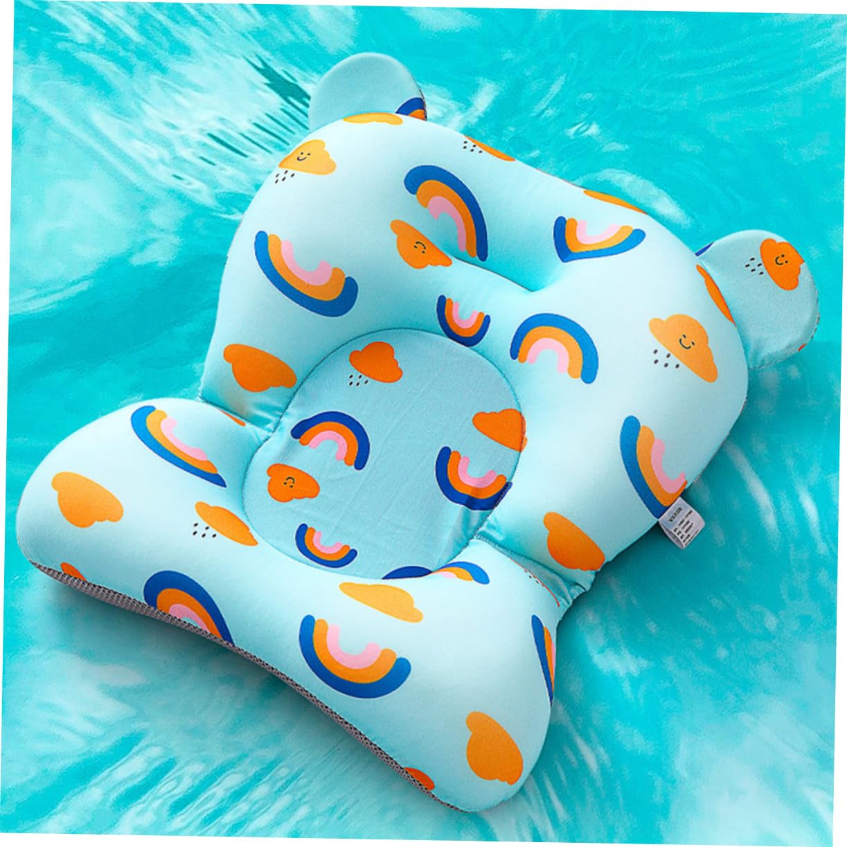 Bath Seat Support Cushion with Anti-Slip Fabric Pad Floating Bathtub Holder with High Headrest for Cozy and Rainbow Design Bathing Pad for Safe Shower Use