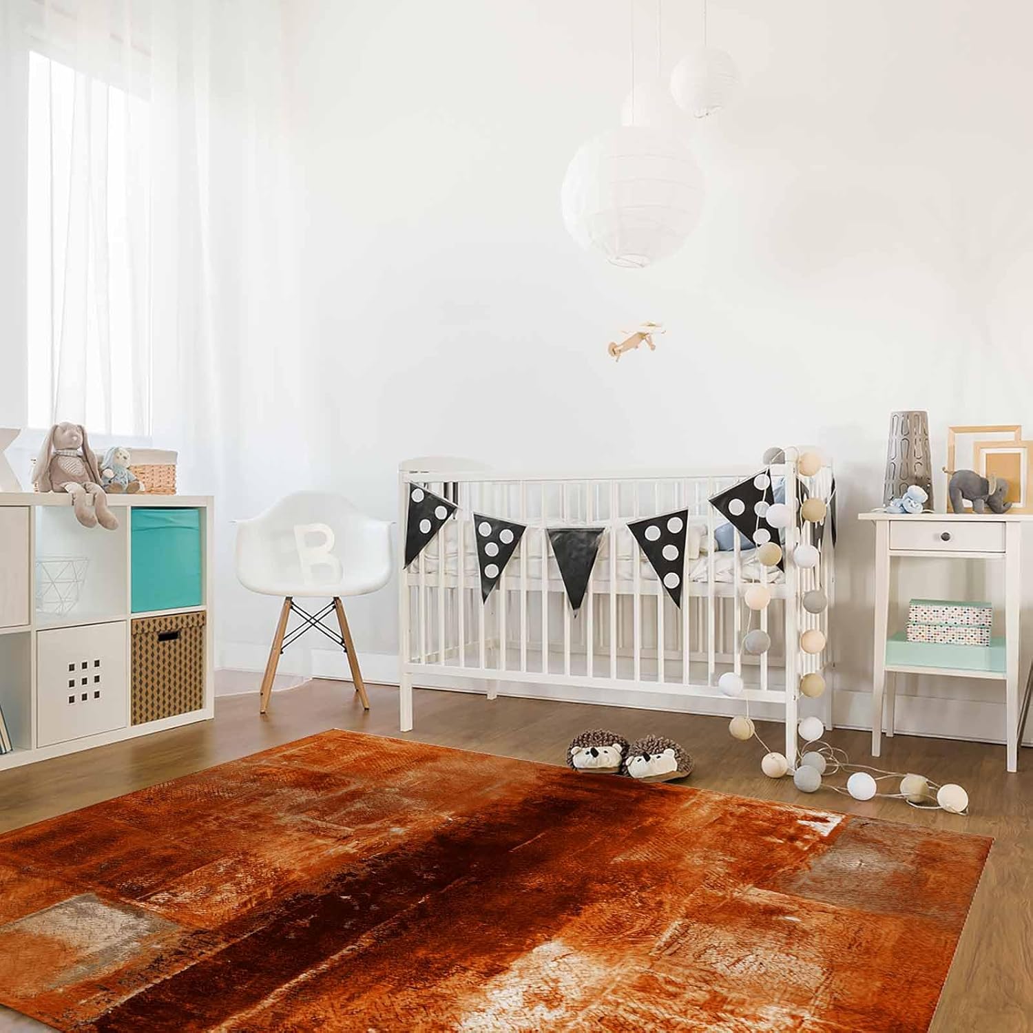 Burnt Orange Area Rug for Living Room, Rectangular Indoor Carpet - 4' x 6', Vintage Farmhouse Oil Painting Abstract Art Non-Skid Bathroom Mat Kitchen Runner Rugs for Bedroom