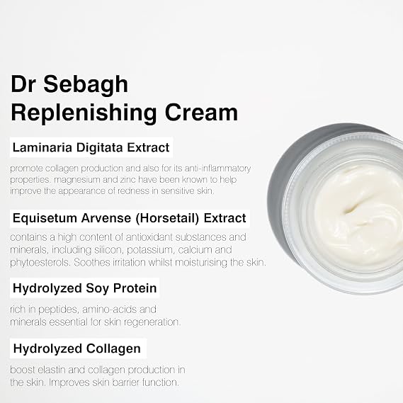 Dr Sebagh Replenishing Cream (1.7 fl oz) - Repairing & Hydrating Moisturizer - Facial Moisturizer for Dry Skin - Vitamin E, Retinol & Collagen Cream for Face - Soothes & Restores Radiance