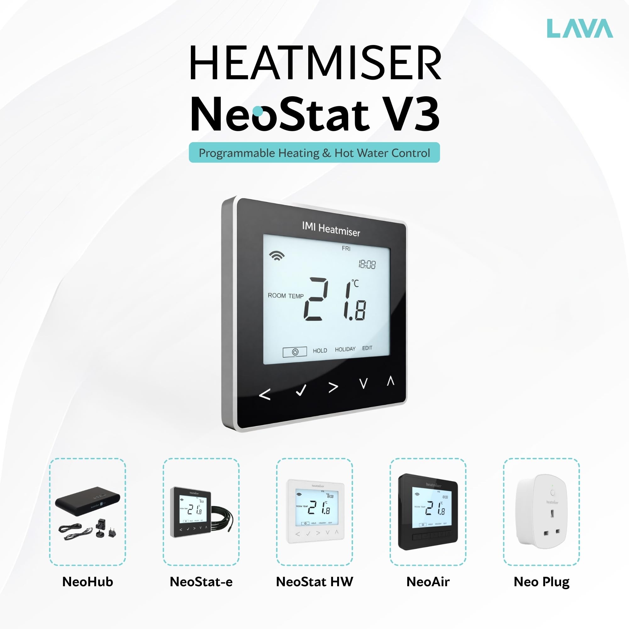 Heatmiser NeoStat V2 inteligentny termostat – szafirowy czarny – do centralnego ogrzewania na mokro, UFH i timer ciepłej wody (nie elektryczny UFH) – programowalne sterowanie ogrzewaniem, NeoHub