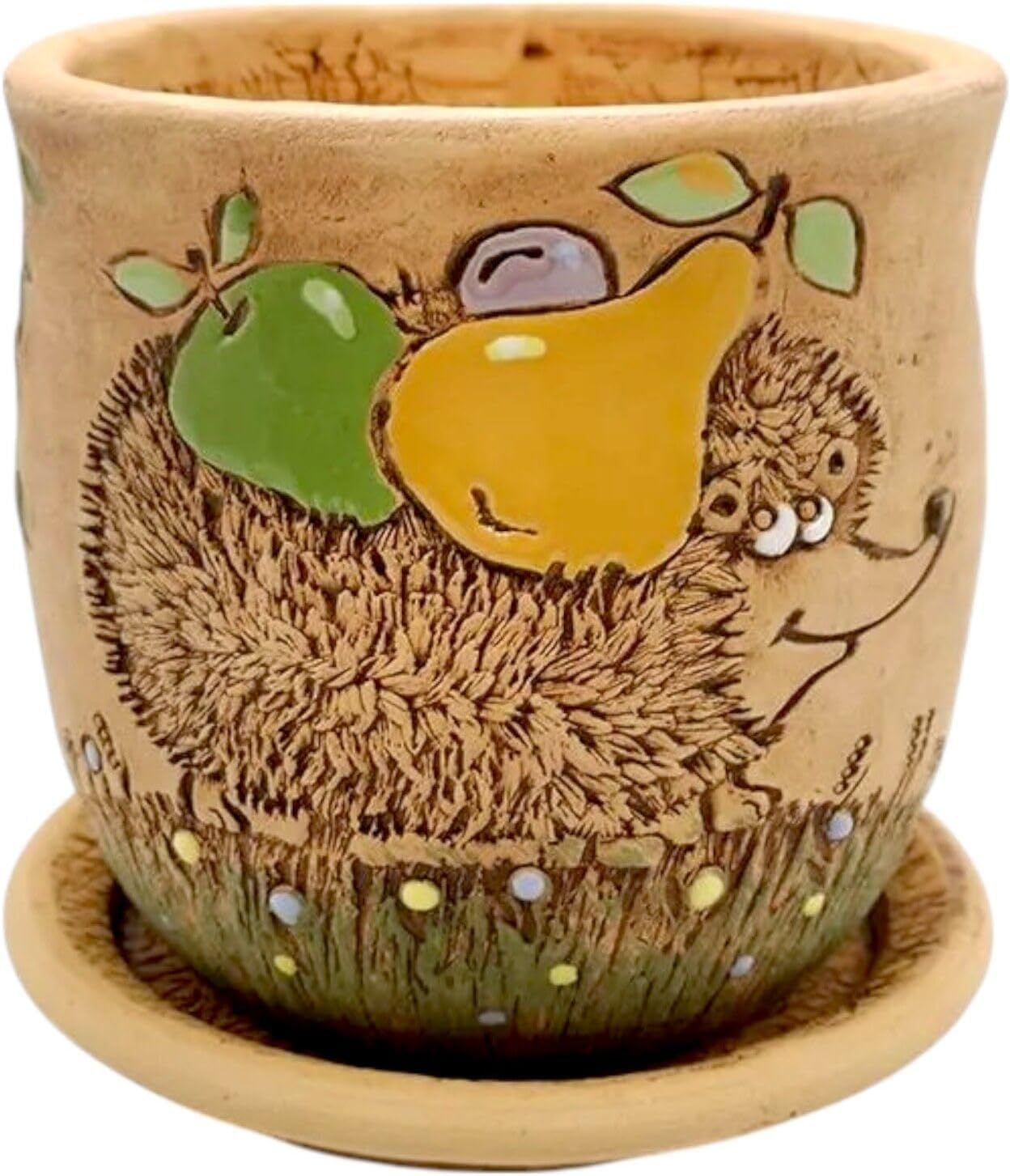 STP GOODS Ceramic Pot with Drainage Hole and Saucer, Plant Pots, Modern Decorative Planters for House Plants Indoor Flowers Plants, Cute Flower Pot - Gifts (Wicker (1.6 L))