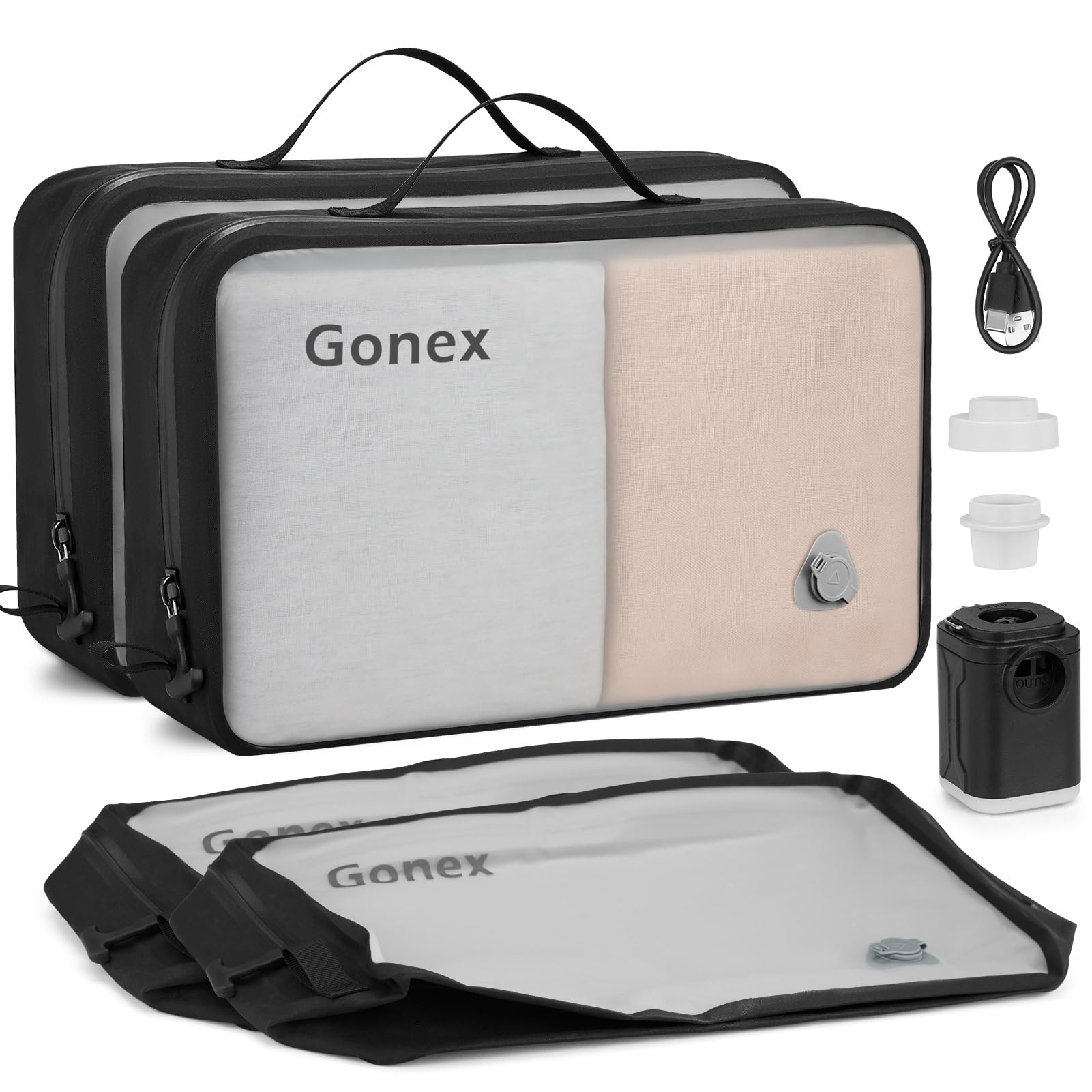 Gonex Vacuum Travel Bag with Pump, Reusable Compression Packing Bag with Handle & Transparent Window, Wide Opening, Waterproof Travel Storage