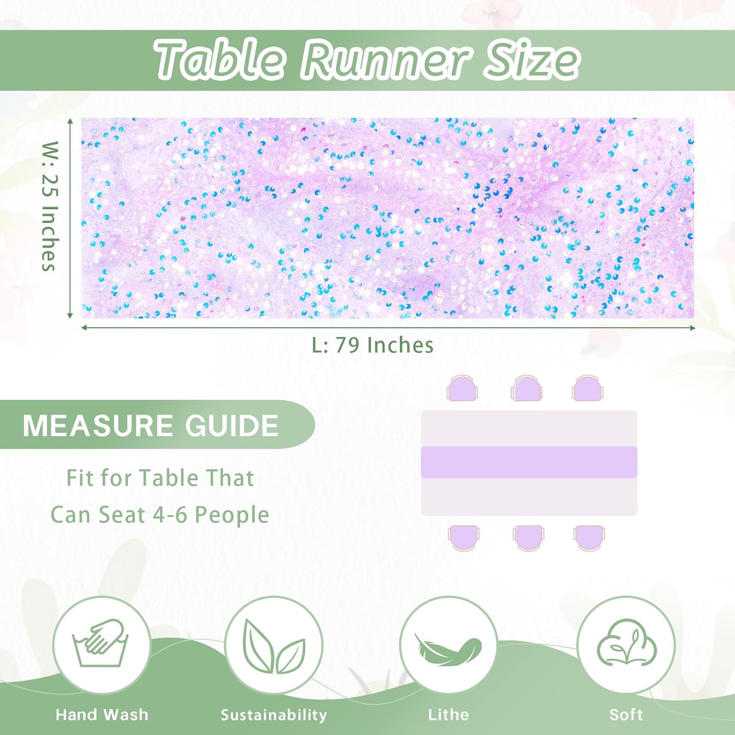 Purple Table Runner Sequin Table Linens 25"x79" Sparkly Table Runners 5FT image 2