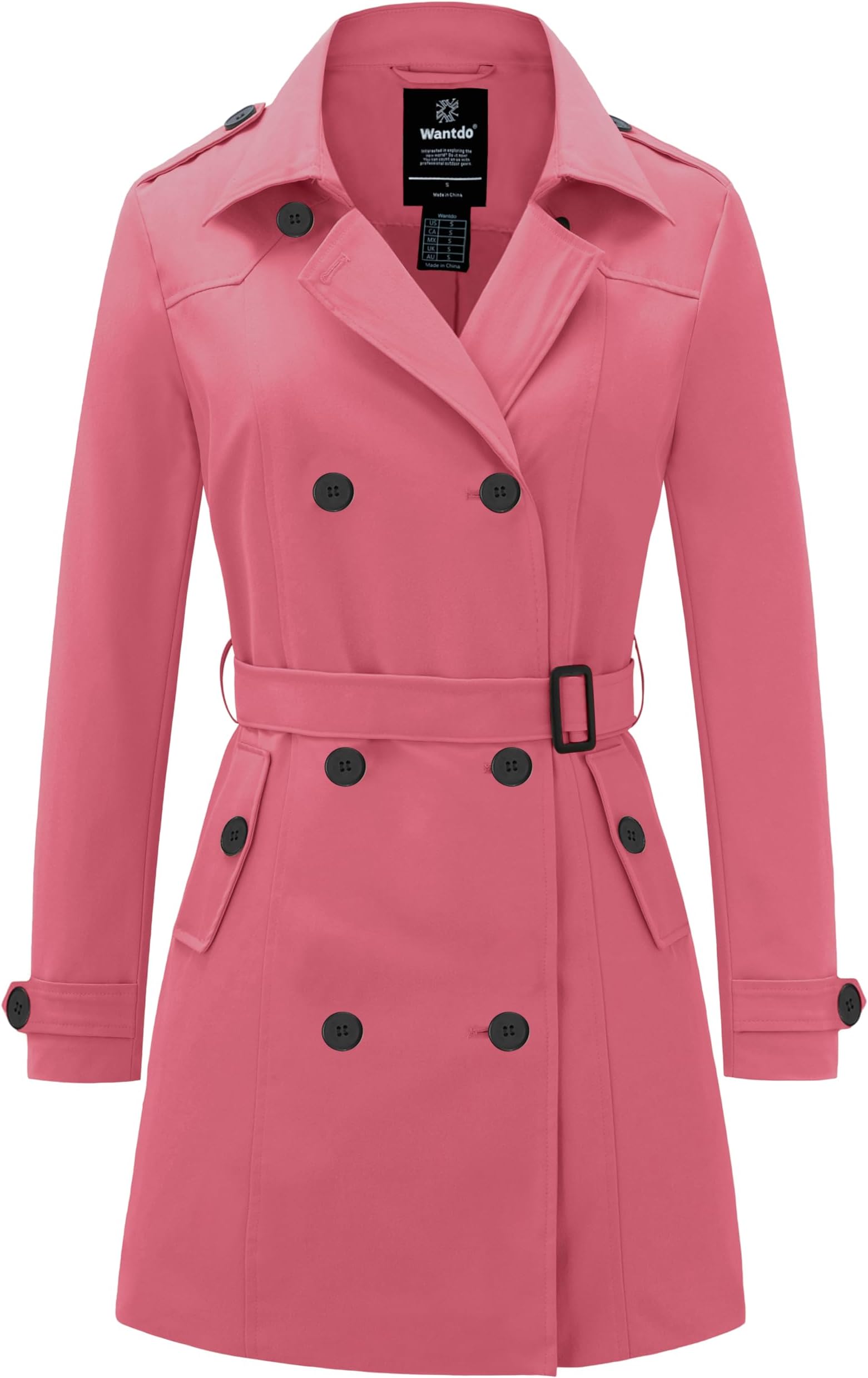 WantdoWomen's Waterproof Trench Coat Classic Lapel Outerwear Coat with Belt