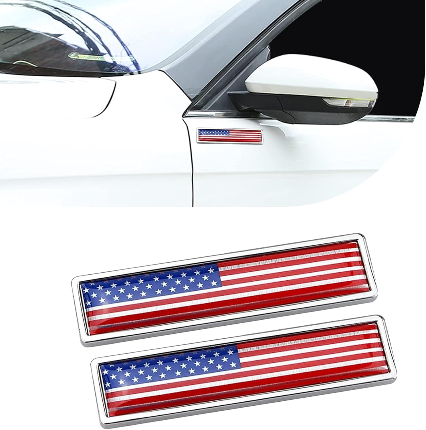 leechio 2 PCS Car American Flag Decal, 2.28" x 0.55" Alloy Rustproof Waterproof Car Body Wall Sticker, Self-Adhesive Decorative Modification Accessories, Suitable for Most Cars, SUVs, Trucks (Red)