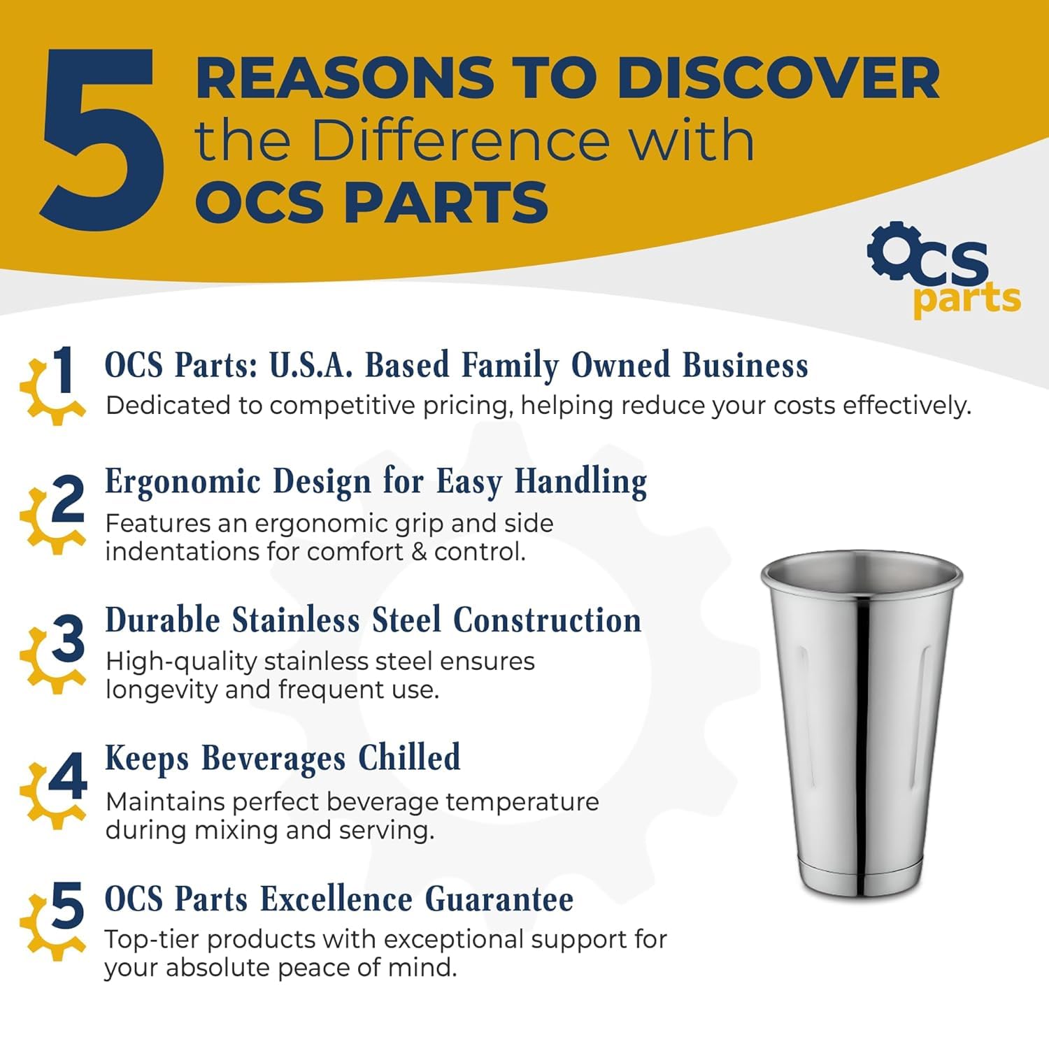 OCS Parts Malz- und Milchshake-Rührbecher aus Edelstahl, 17,8 cm, 850 ml, 12 Stück