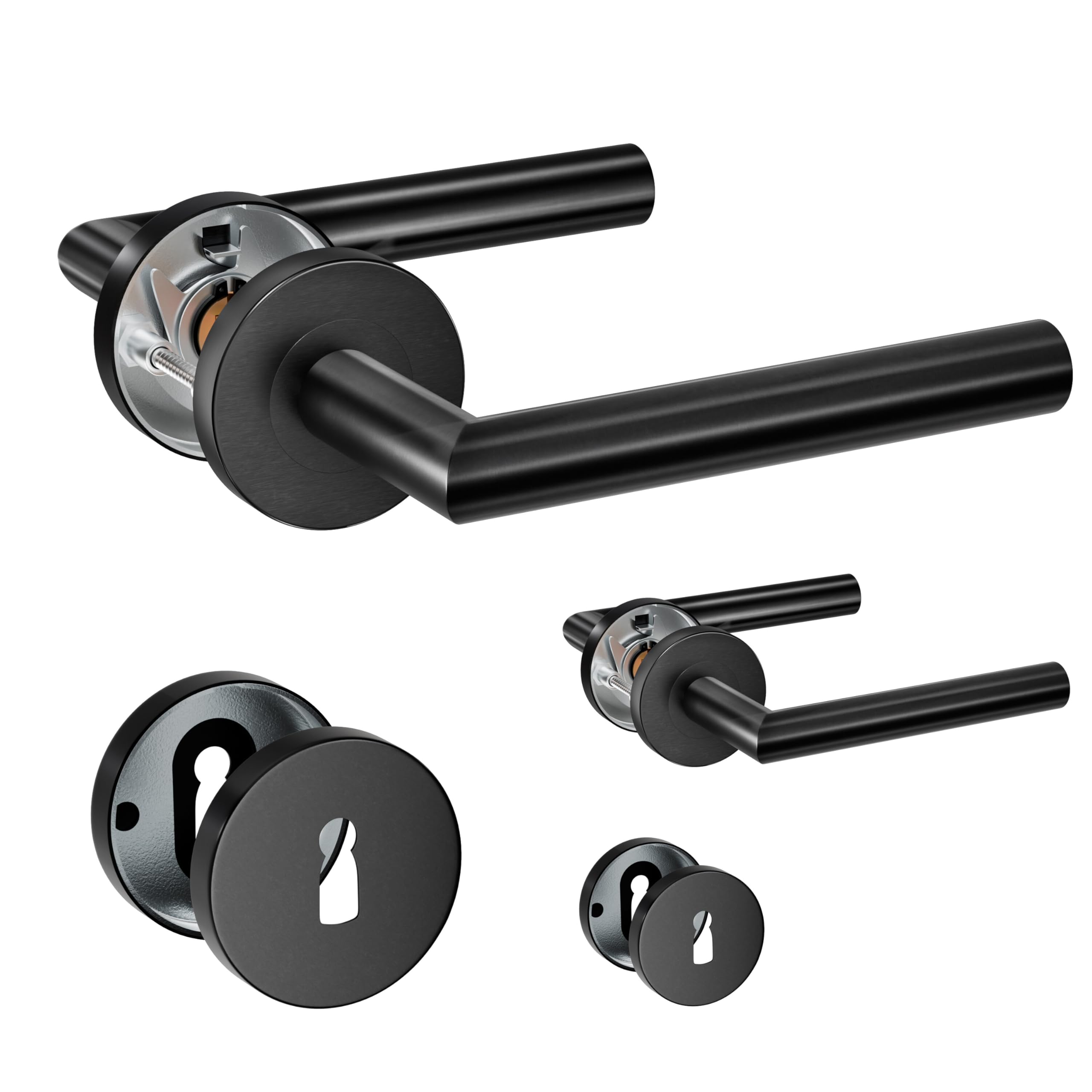 Henyin Black 2 Pack Of Stainless Steel Door Lever Handle With Key Hole Escutcheon,Mortise Door Lock Handle, Color (So2-103K-B-2)