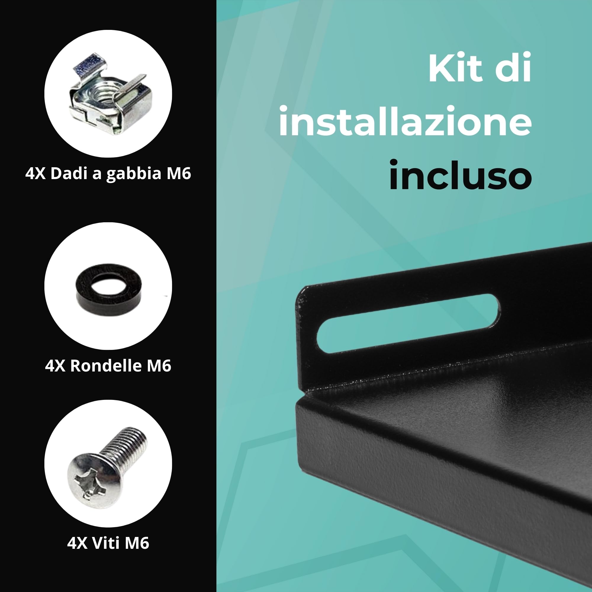 Mensola per Armadio Rack 19" 1U Ventilata, Acciaio Verniciato Polvere, Portata 45Kg, profondità 700mm, Fissaggio 4 Punti per armadi di Rete 19" con profondità di 1000mm, Colore Nero