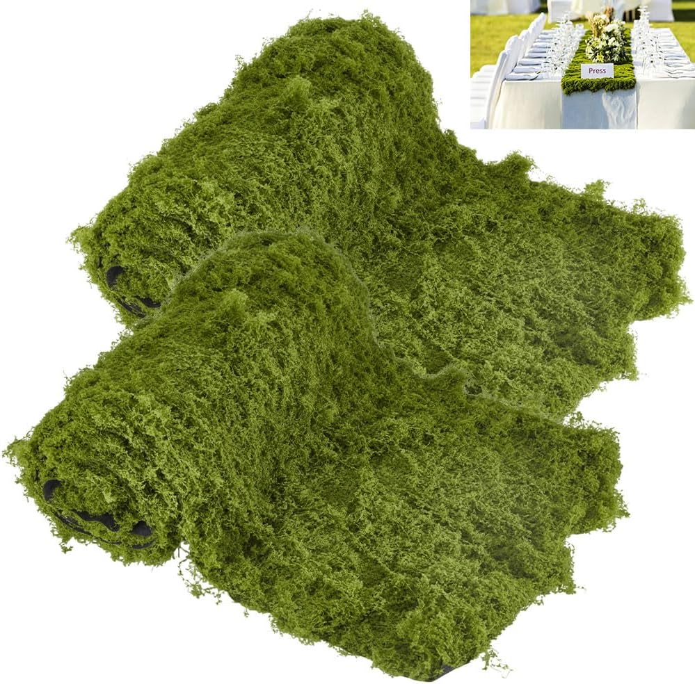 2 Sheets Moss Table Runner for Crafts, 12" x 71" Artificial Moss, Romantic Forest Vibe Entrance Carpet Blanket for Wedding Table Centerpieces Birthday Party Rustic Home Decor