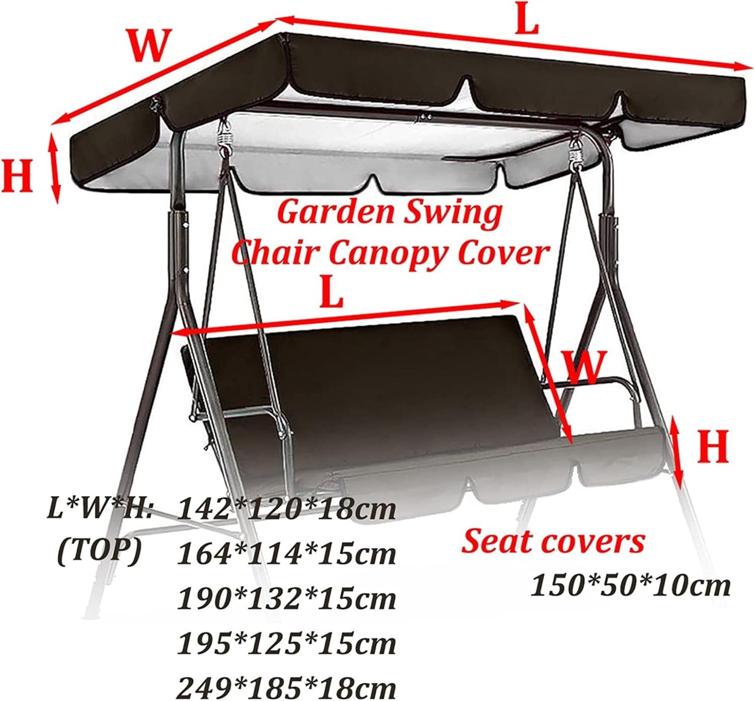Patio Swing Canopy Replacement Top Cover Set, Swing Replacement Canopy and Chair Cover, Garden Swing Canopy Waterproof Sun Shade Porch Swing Replacement Cover