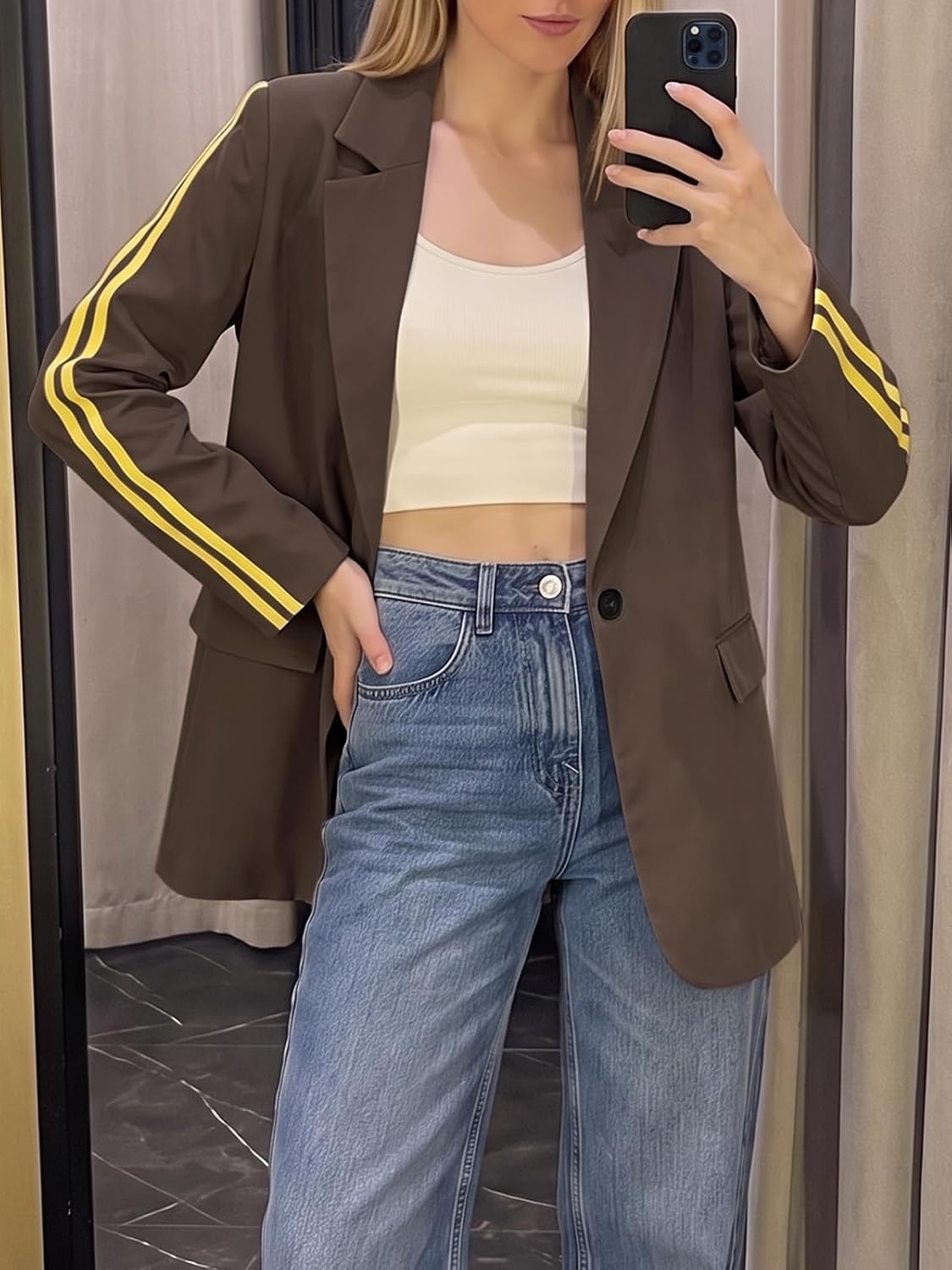 Cicy Bell Womens Oversized Blazers Side Stripes Athletic Sport Coat Jacket